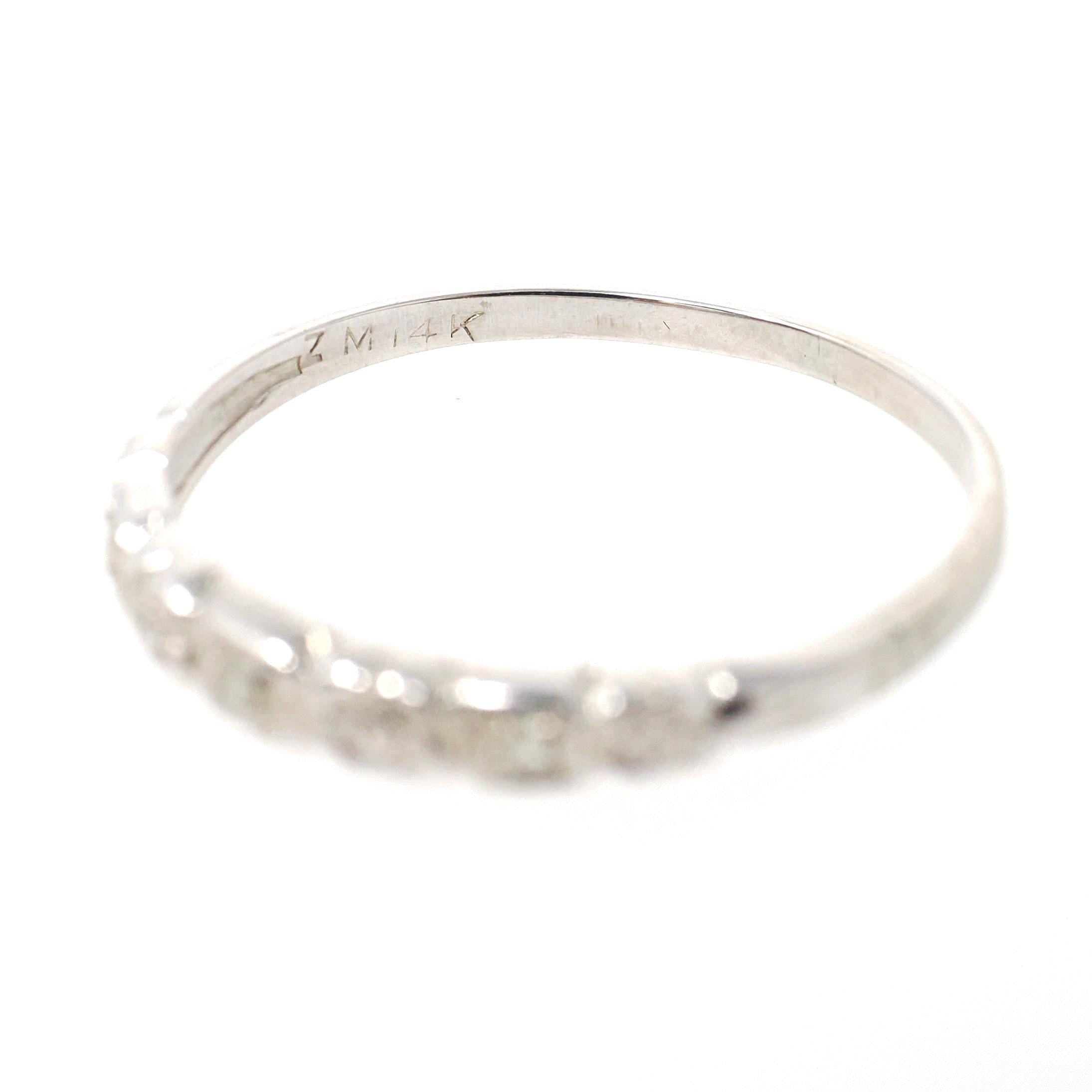 Diamond Wedding Band - Vintage 14k White Gold Natural .03 CTW Ring - Mid Century Circa 1950s Era Size 7 1/2 Stacking Fine Bridal Jewelry
