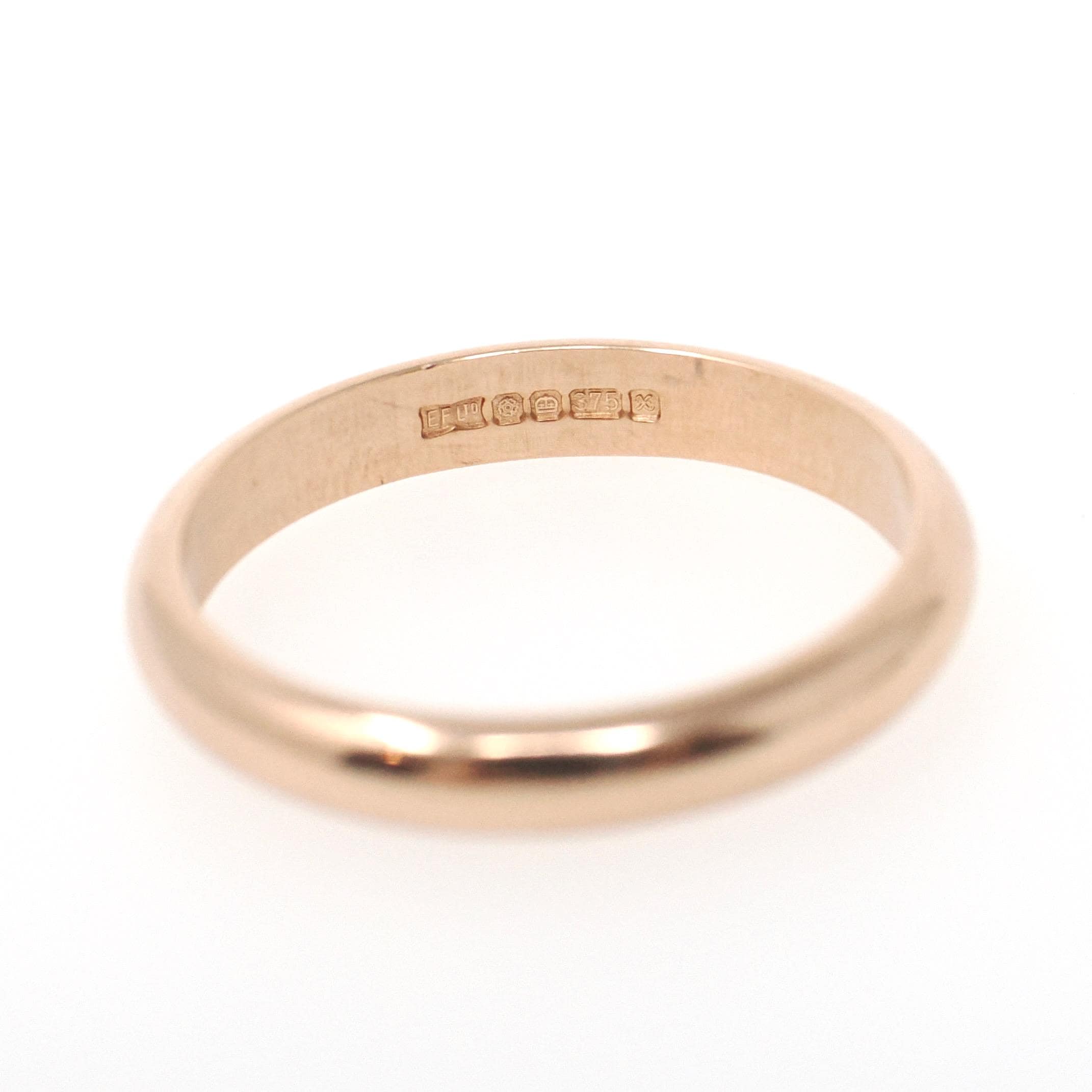 Gold Wedding Band - Vintage 9k Rose Gold 3.1 MM Half Round Ring - Sheffield England Circa 1990s Era Size 7 1/2 Unisex Fine Bridal Jewelry
