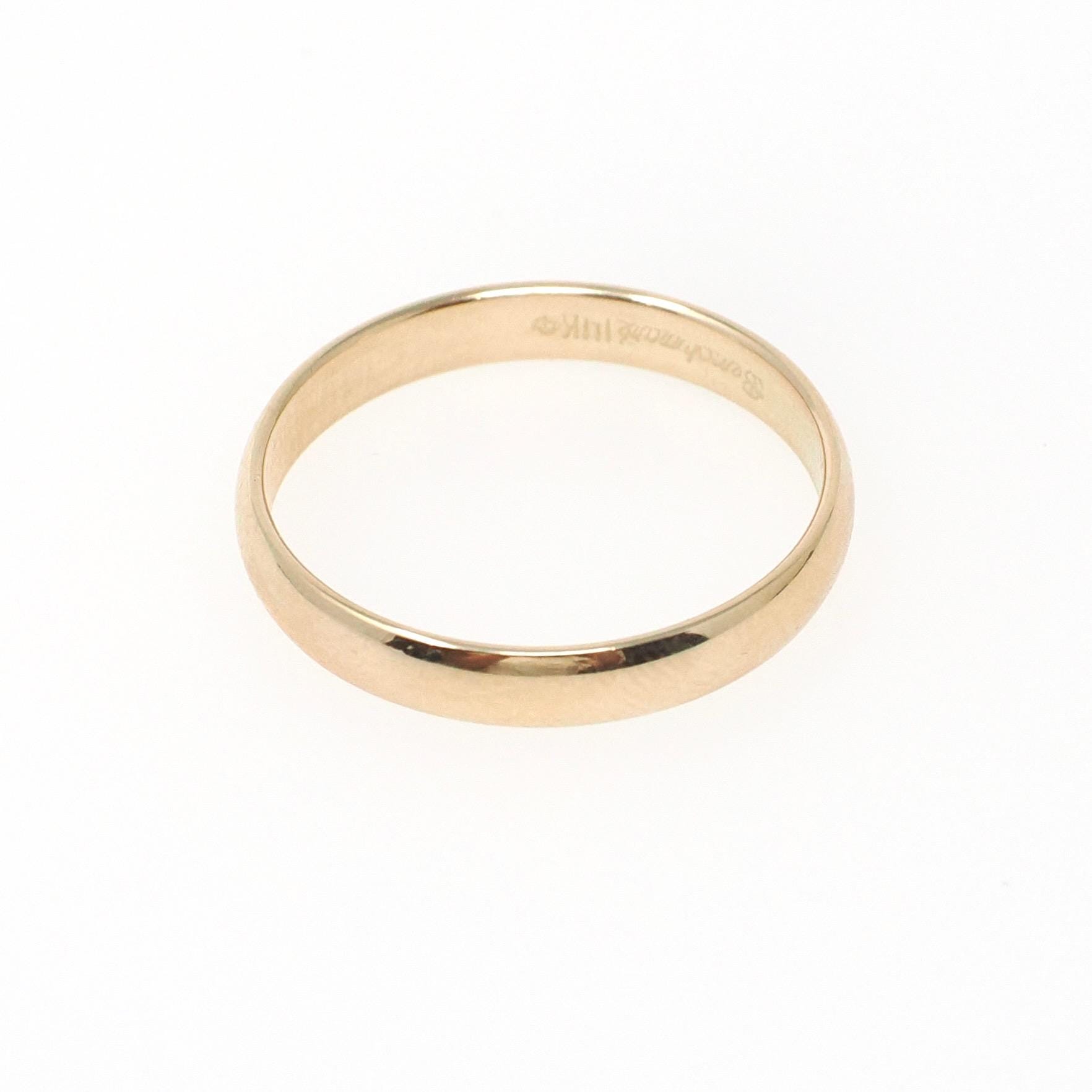 Gold Wedding Band - Modern 14k Yellow Gold 3.4 MM Half Round Ring - Estate Circa 2000s Era Size 9 1/2 Unisex Fine Benchmark Bridal Jewelry