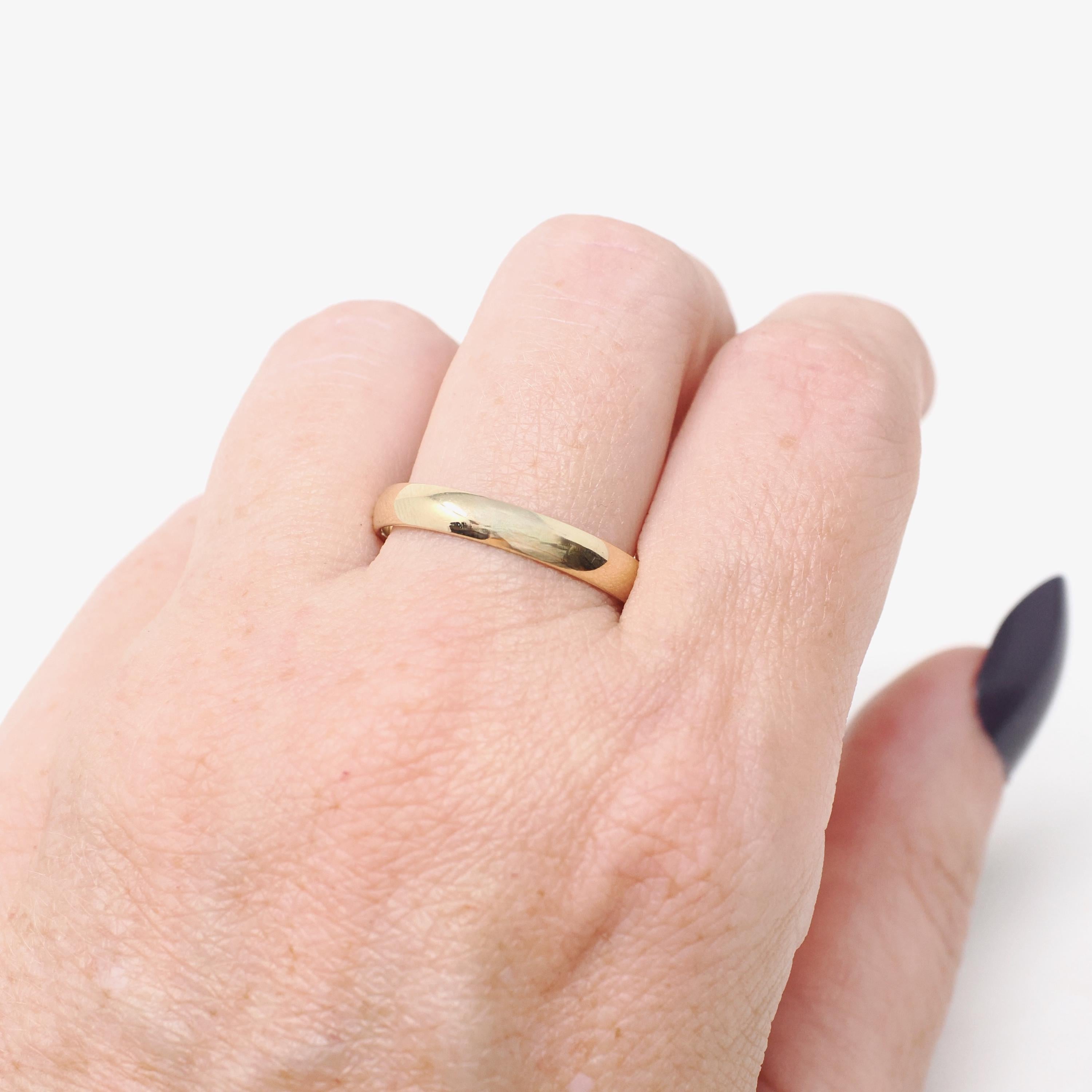 Gold Wedding Band - Modern 14k Yellow Gold 3.4 MM Half Round Ring - Estate Circa 2000s Era Size 9 1/2 Unisex Fine Benchmark Bridal Jewelry