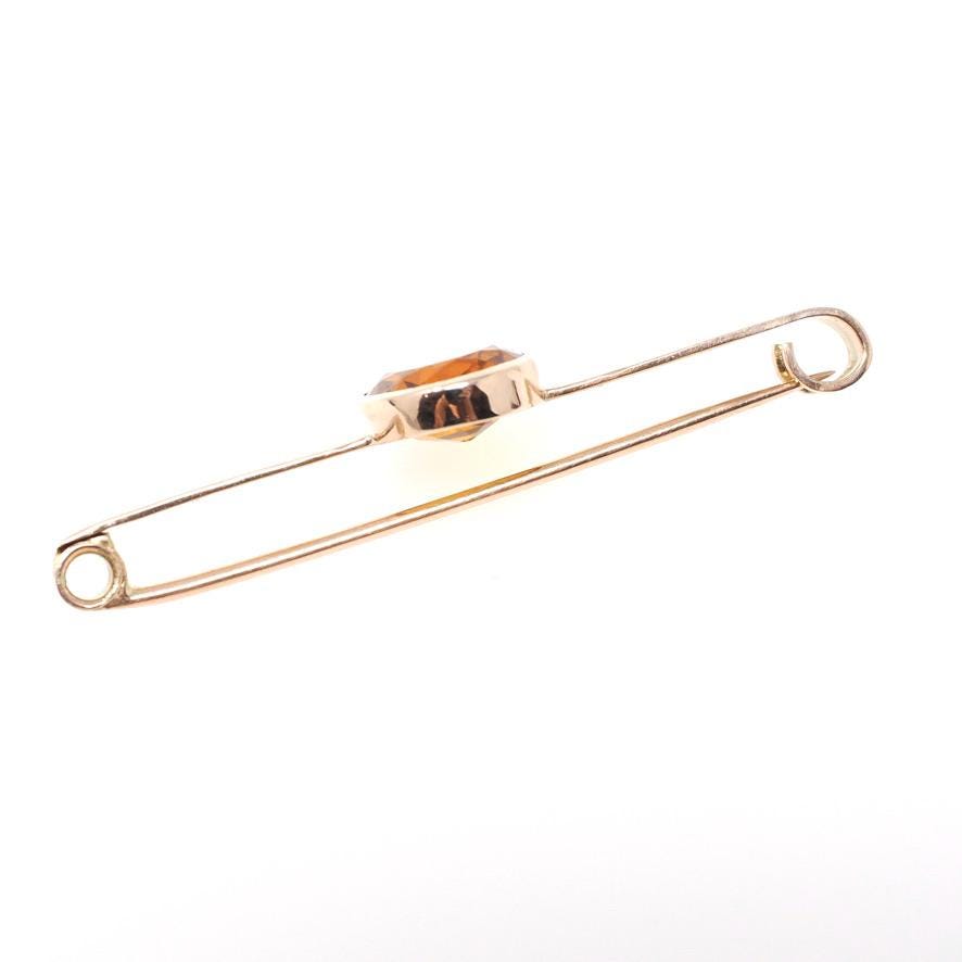 Antique Citrine Brooch - Edwardian 9k Yellow Gold Oval Faceted 3.34 CT Orange Gem Bar Pin - Hallmarked 1915 Chester Fine Statement Jewelry