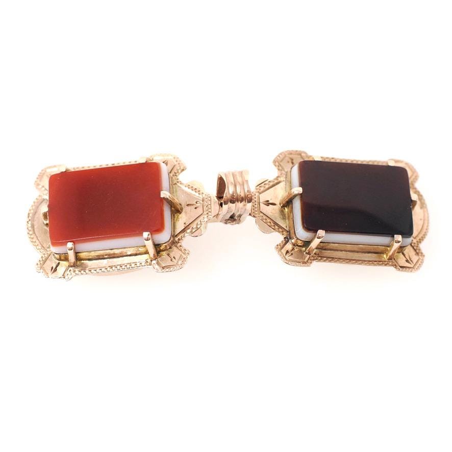 Antique Sardonyx Locket - Victorian 10k Rose Gold Brown Red And White Double Sided Pendant - Circa 1880s Era Fob Fine Dog Photo Jewelry