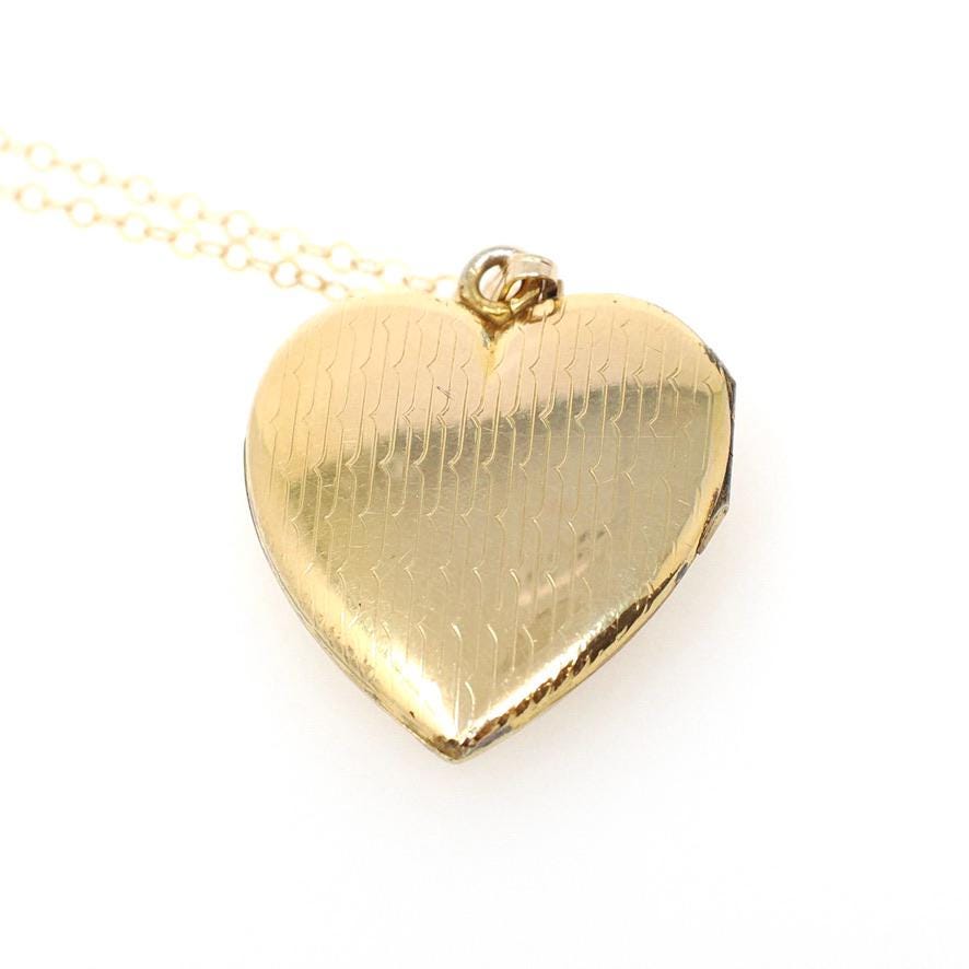 Letter "M" Locket - Retro 10k Gold Filled Engraved Single Initial Heart Pendant Necklace - Circa 1940s Statement Keepsake Photograph Jewelry