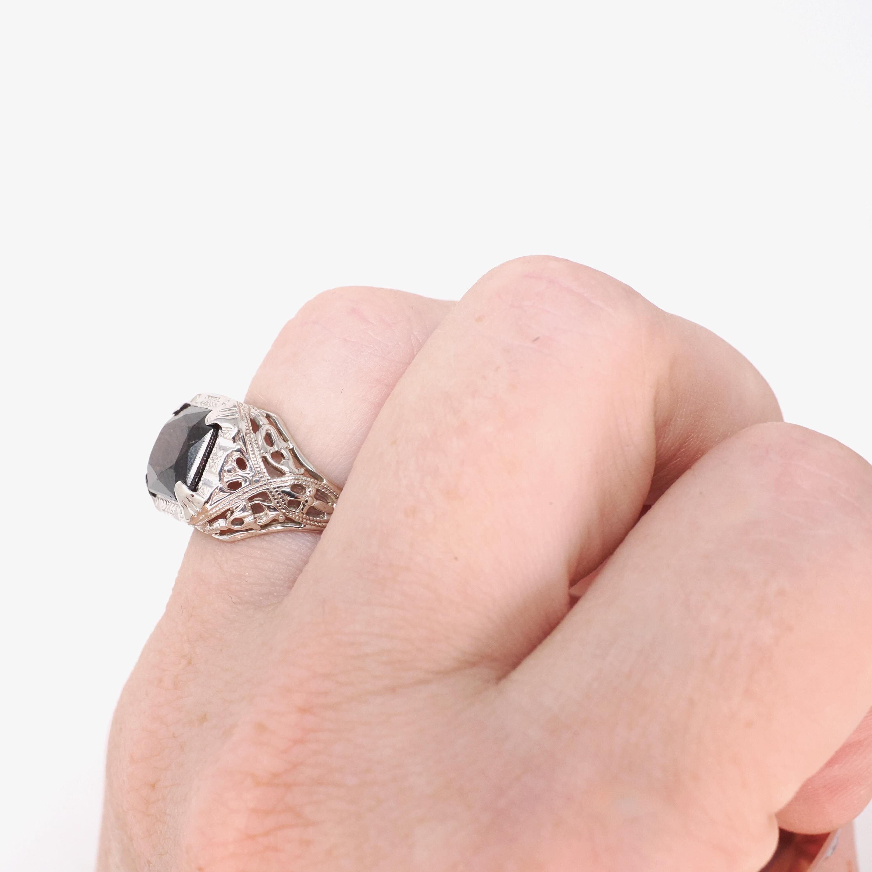 Vintage Garnet Ring - Art Deco 14k White Gold Natural Red Gemstone - Circa 1930s Era Size 4 1/2 January Birthstone Filigree Fine Jewelry