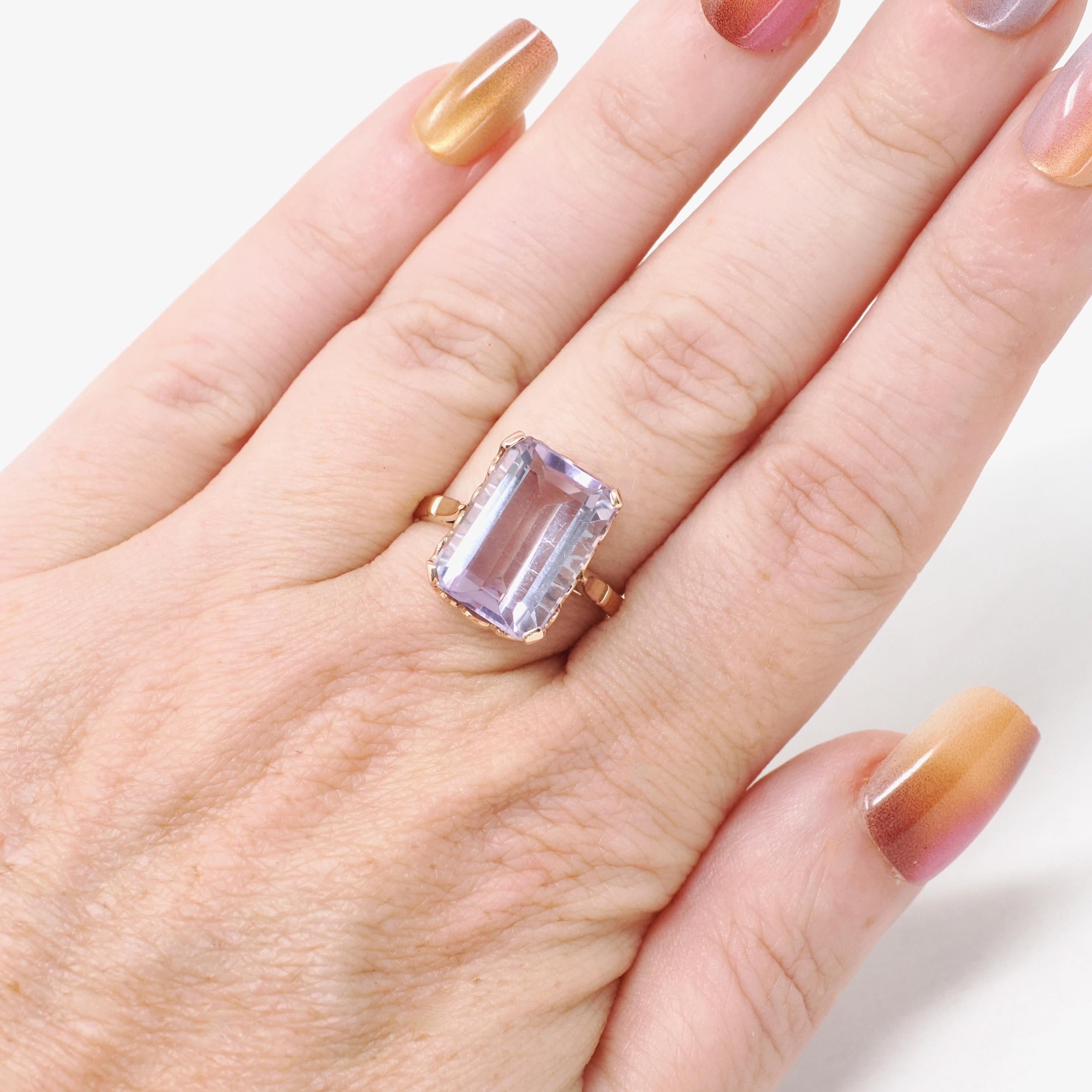 Vintage Amethyst Ring - Retro 14k Yellow Gold Rectangular Step Cut Purple Gem - Circa 1940s Era Size 7 3/4 February Birthstone Fine Jewelry