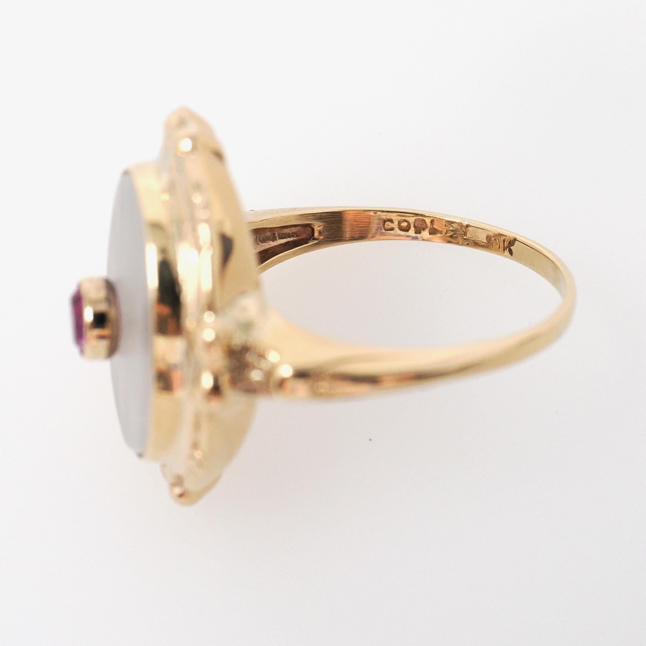 Rock Crystal Quartz Ring - Vintage 10k Yellow Gold Oval Camphor & Created Ruby Shield - Circa 1940s Size 6 1/4 July Birthstone Fine Jewelry