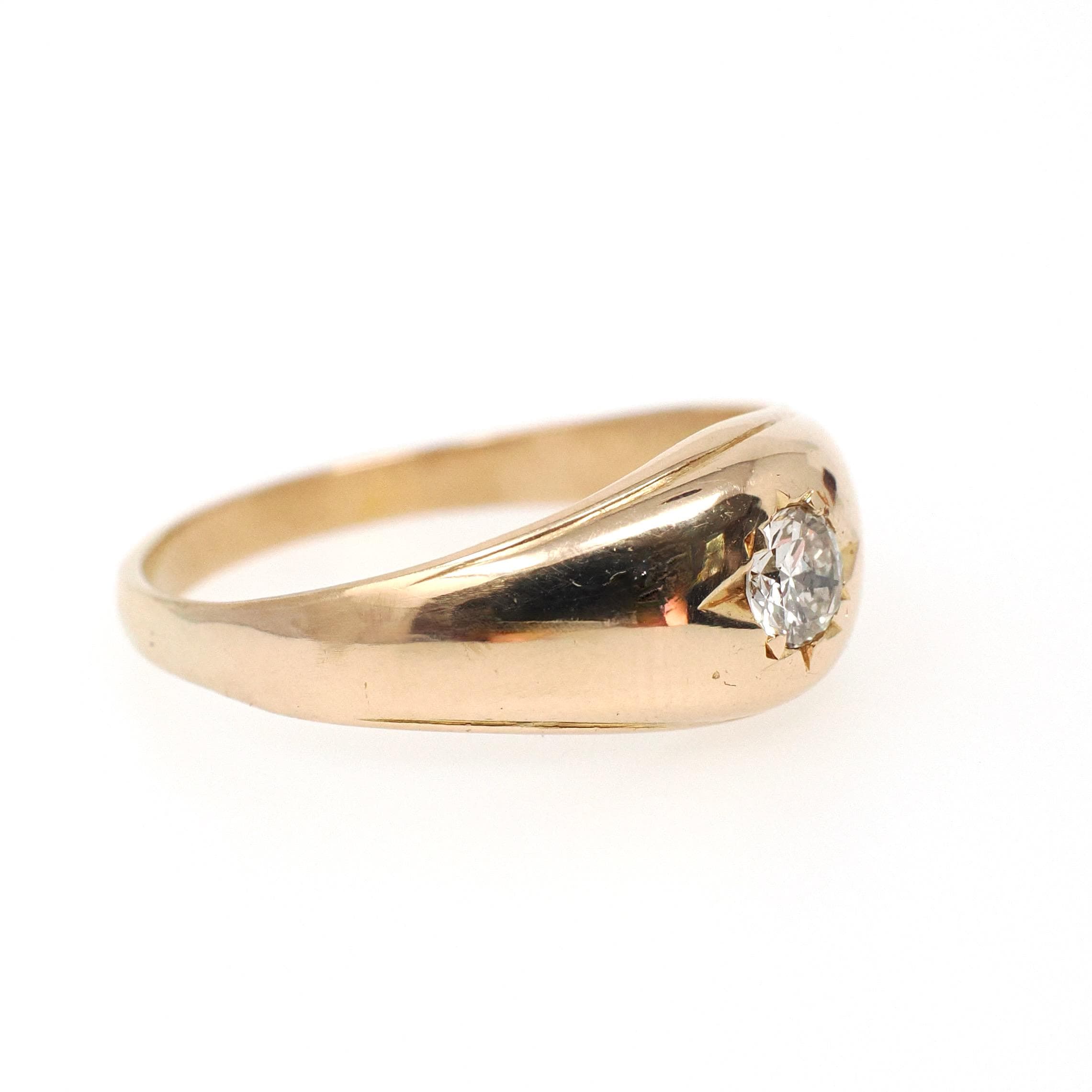 Vintage Diamond Ring - Mid Century 22k Gold Natural .20 CT Diamond Solitaire Unisex Band - Wedding 1950s Size 8 Star Incised Fine Jewelry