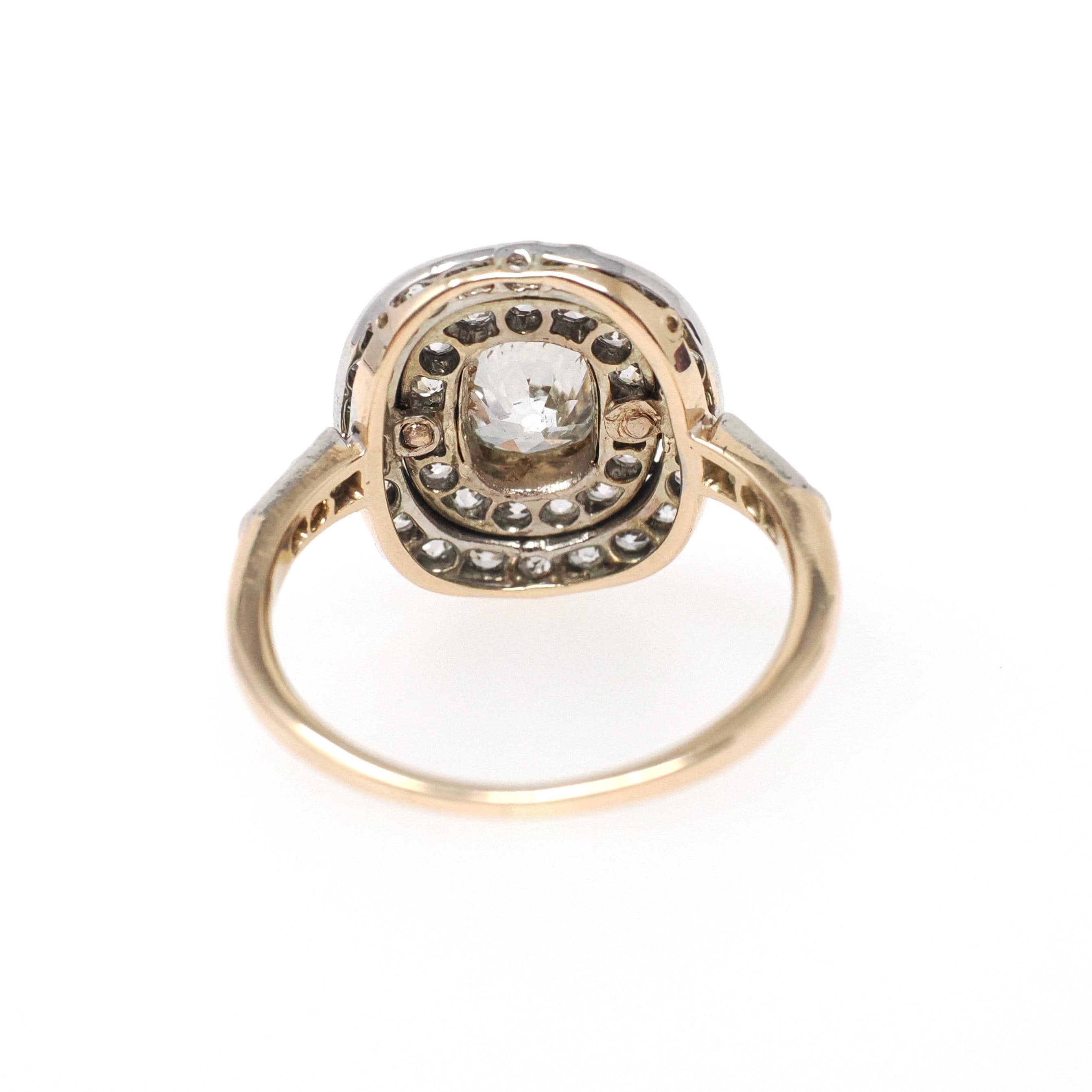 Antique Diamond Ring - Antique 14k White & 8k Yellow Gold 1.33 CTW Old Mine Cut Halo Cluster - Circa 1920s Size 6 1/2 Fine Two Tone Jewelry