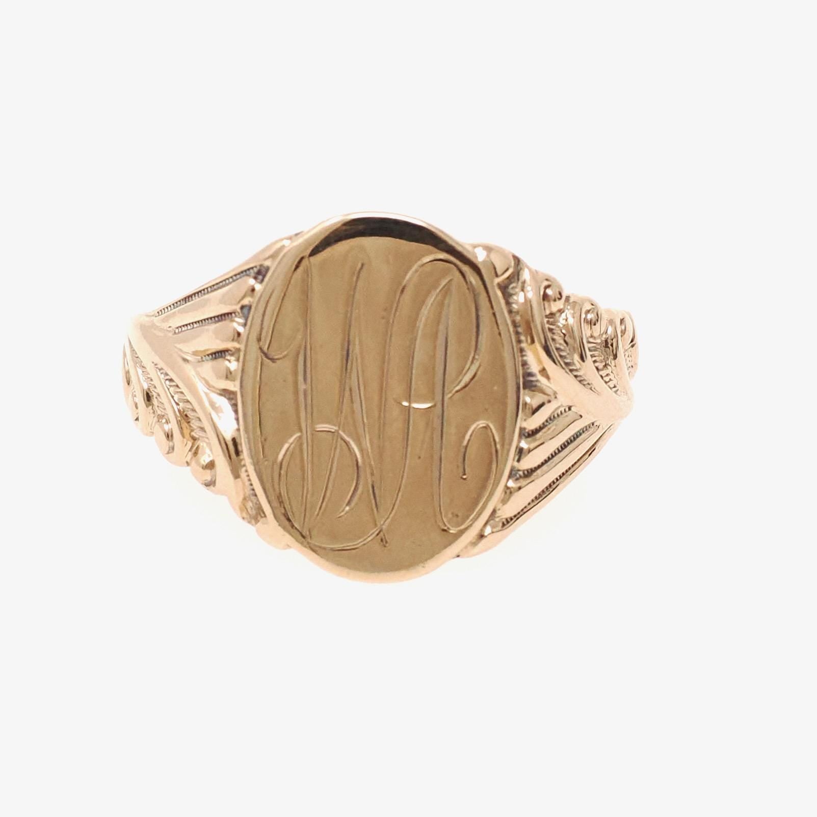Edwardian Signet Ring - Antique 10k Yellow Gold Oval "WA" Engraved Initial Letters - Vintage 1910s Size 8 3/4 Fine Men's Unisex Jewelry