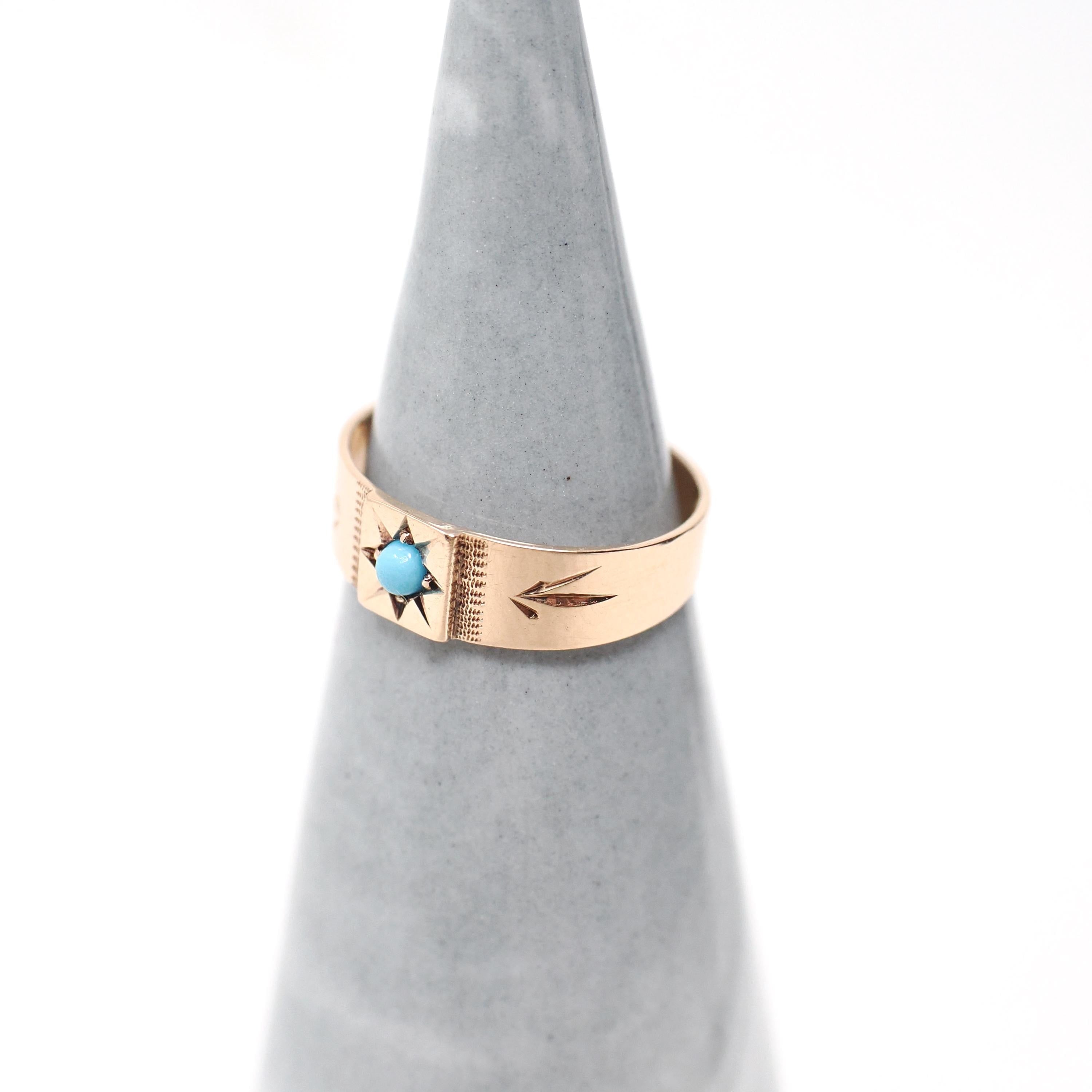 Antique Baby Ring - Edwardian 10k Rosy Yellow Gold Simulated Turquoise Blue Glass - Circa 1910s Midi Pinky Size 1 Children's Fine Jewelry
