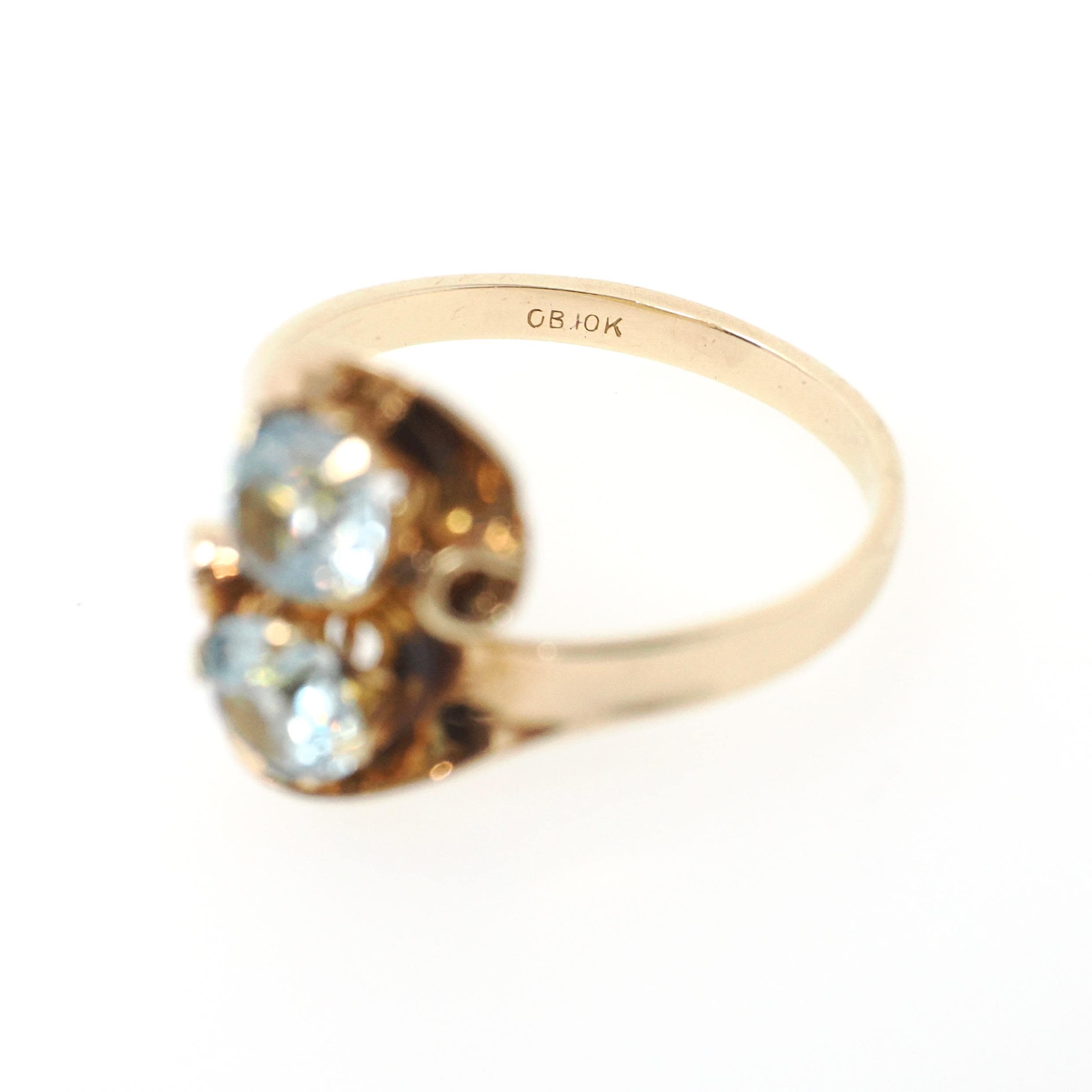 Vintage Zircon Ring - Retro 10k Yellow Gold Round Faceted Natural Blue Gems - Circa 1940s Era Size 7 Toi Et Moi Ostby & Barton Fine Jewelry