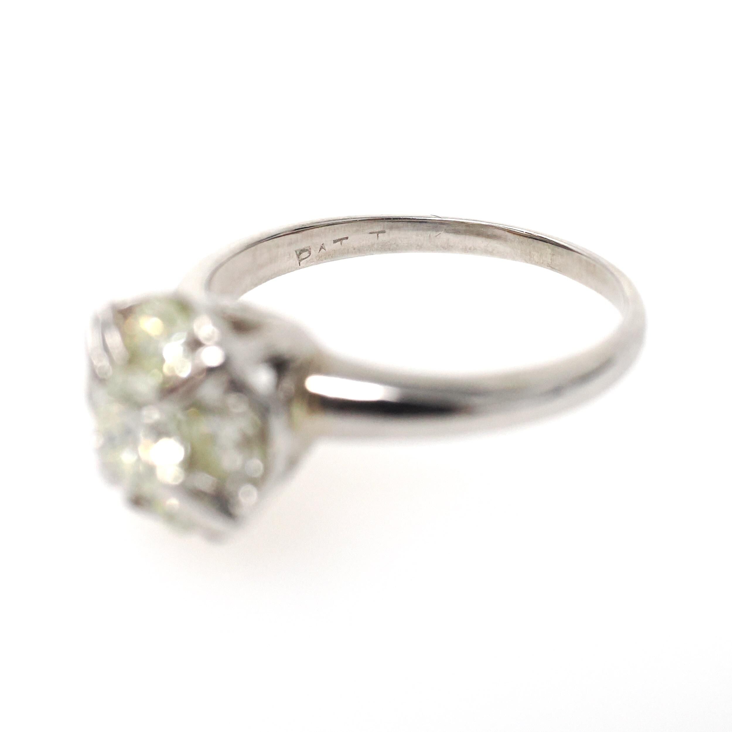 Vintage Diamond Ring - Mid Century 10k White Gold Natural 1.03 CTW Cluster Halo - Circa 1950s Era Size 5 1/2 Engagement Fine Bridal Jewelry