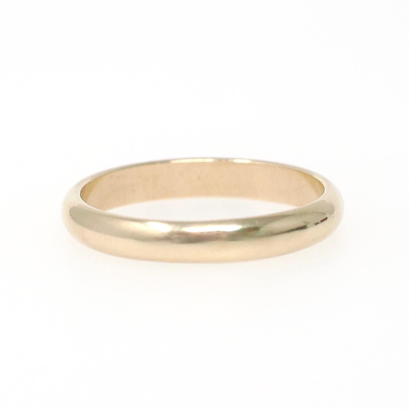 Vintage Wedding Band - Estate 9k Yellow Gold 3.1 MM Half Round Ring - Contemporary 1997 Sheffield England Unisex Size 7 Fine Bridal Jewelry