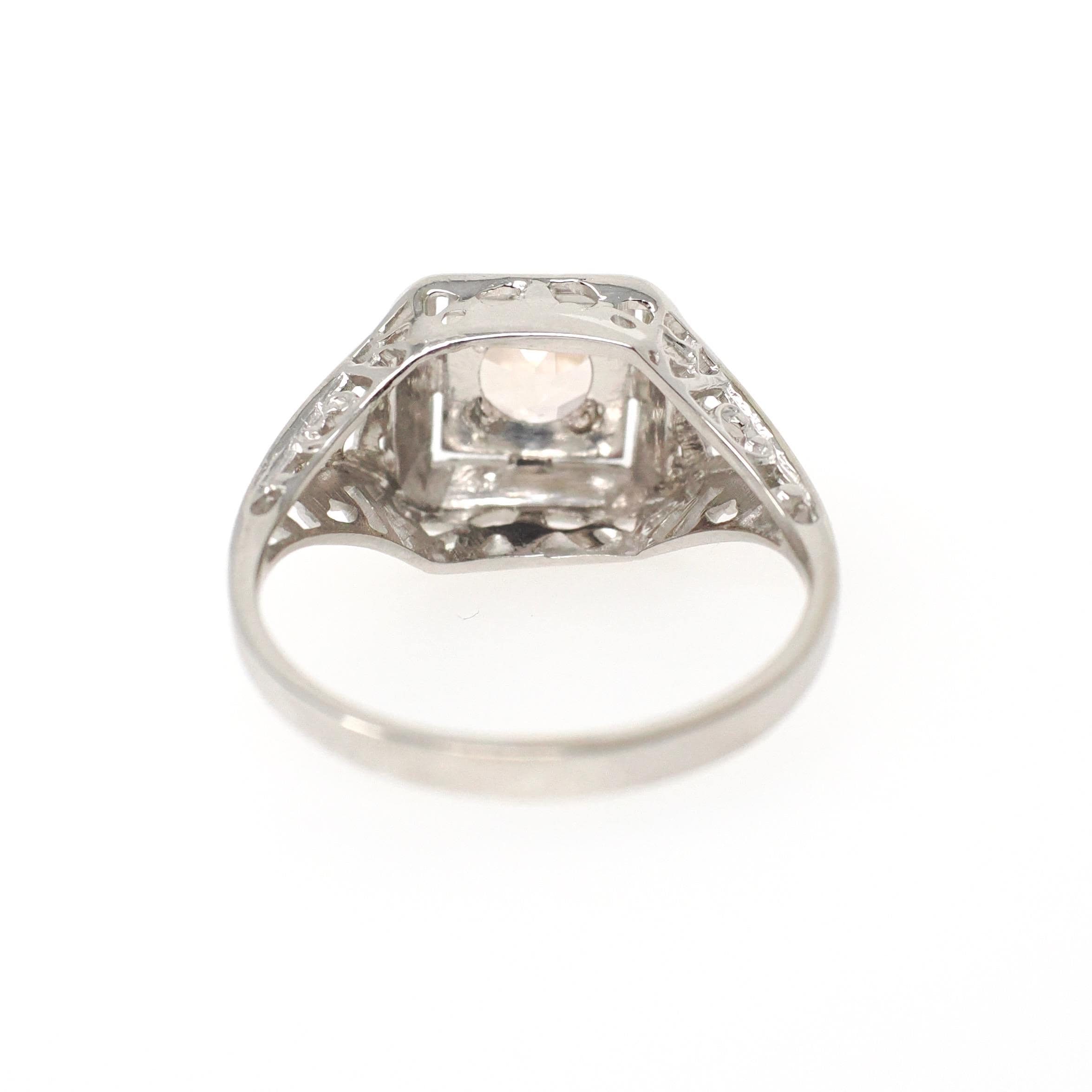 Morganite Engagement Ring - Art Deco 14k White Gold .47 CT Natural Beryl Pink Gemstone - Vintage Circa 1930 Size 5 1/2 Filigree Fine Jewelry