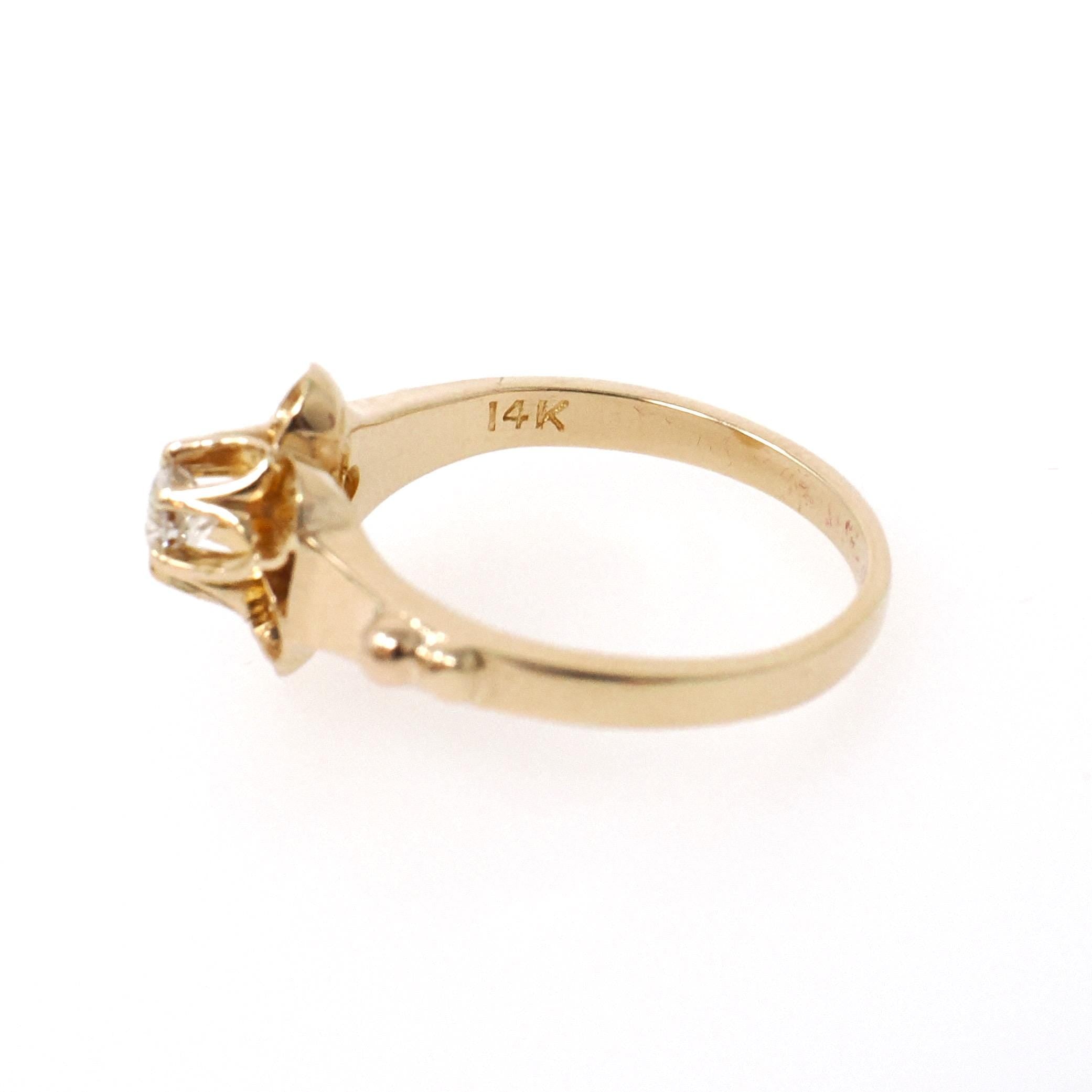 Antique Diamond Ring - Edwardian 14k Yellow Gold Natural .10CT Old European Cut Solitaire - Circa 1900s Size 2 3/4 Buttercup Fine Jewelry