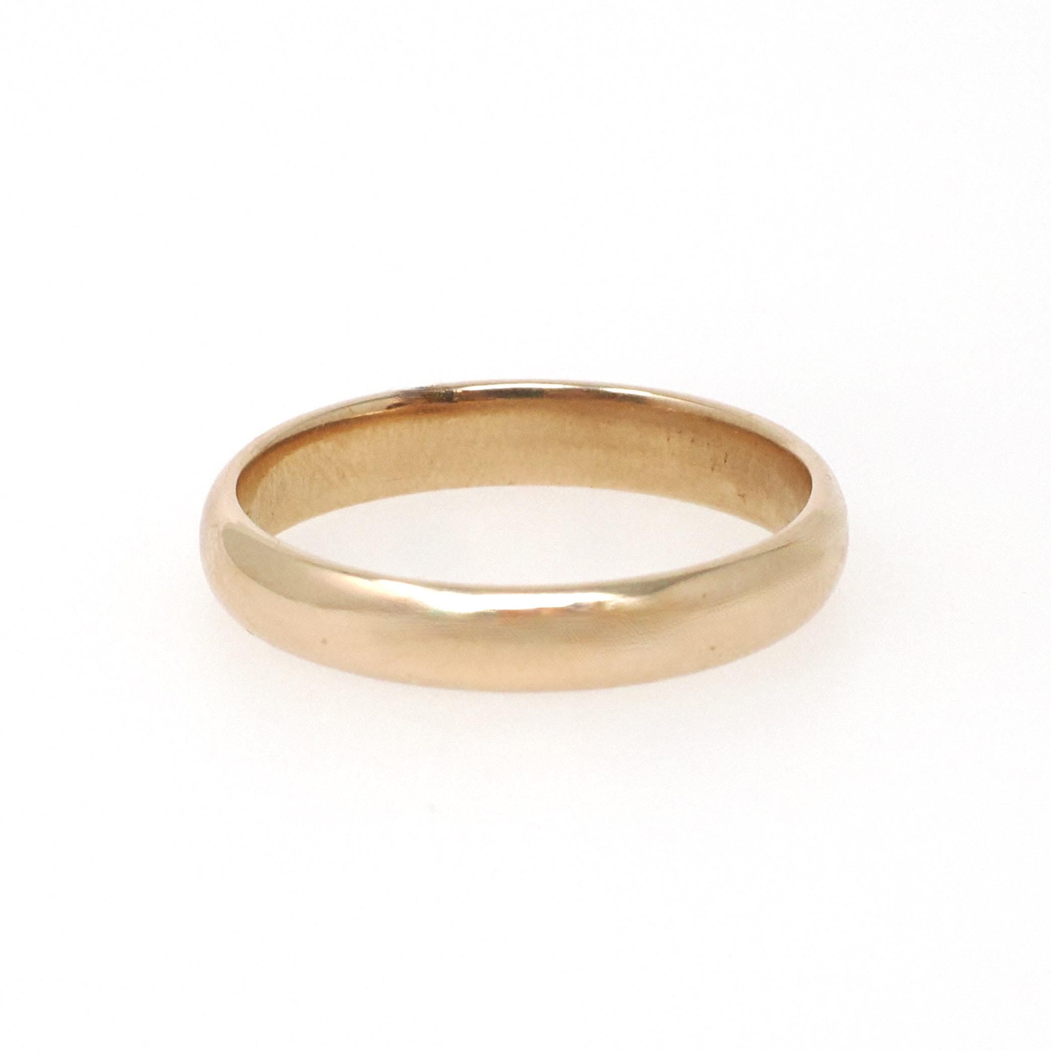 Edwardian Wedding Band - Antique 14k Yellow Gold 3.5 MM Half Round Ring - Circa 1910s Era Size 7 3/4 Engraved Bridal Fine Stacking Jewelry