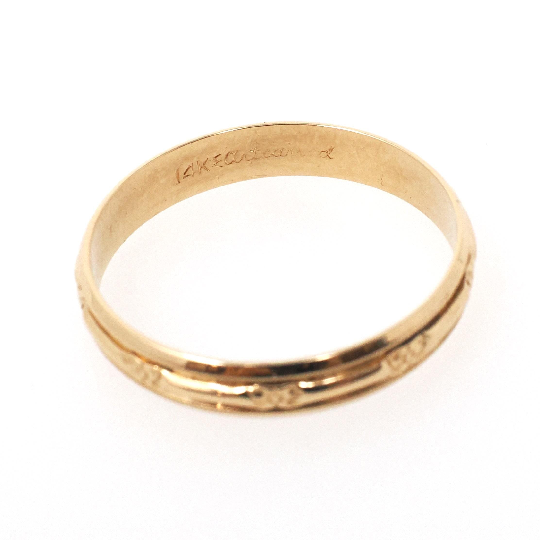 Eternity Flower Band - Retro 14k Yellow Gold Floral Stacking Wedding Ring - Circa 1950s Size 12 Unisex 4.2 MM Milgrain Bridal Fine Jewelry