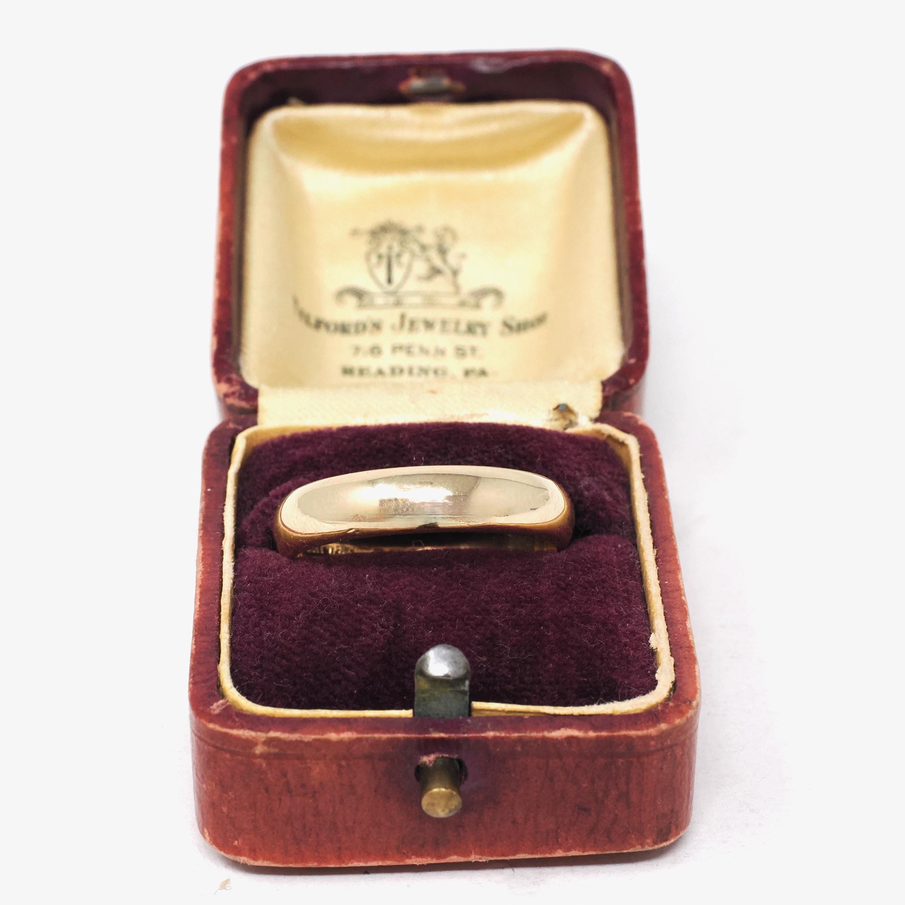 Vintage Wedding Band - Mid Century 14k Yellow Gold 4.9 MM Half Round Ring - Circa 1950s Era Size 10 1/2 Domed Stacking Fine Bridal Jewelry