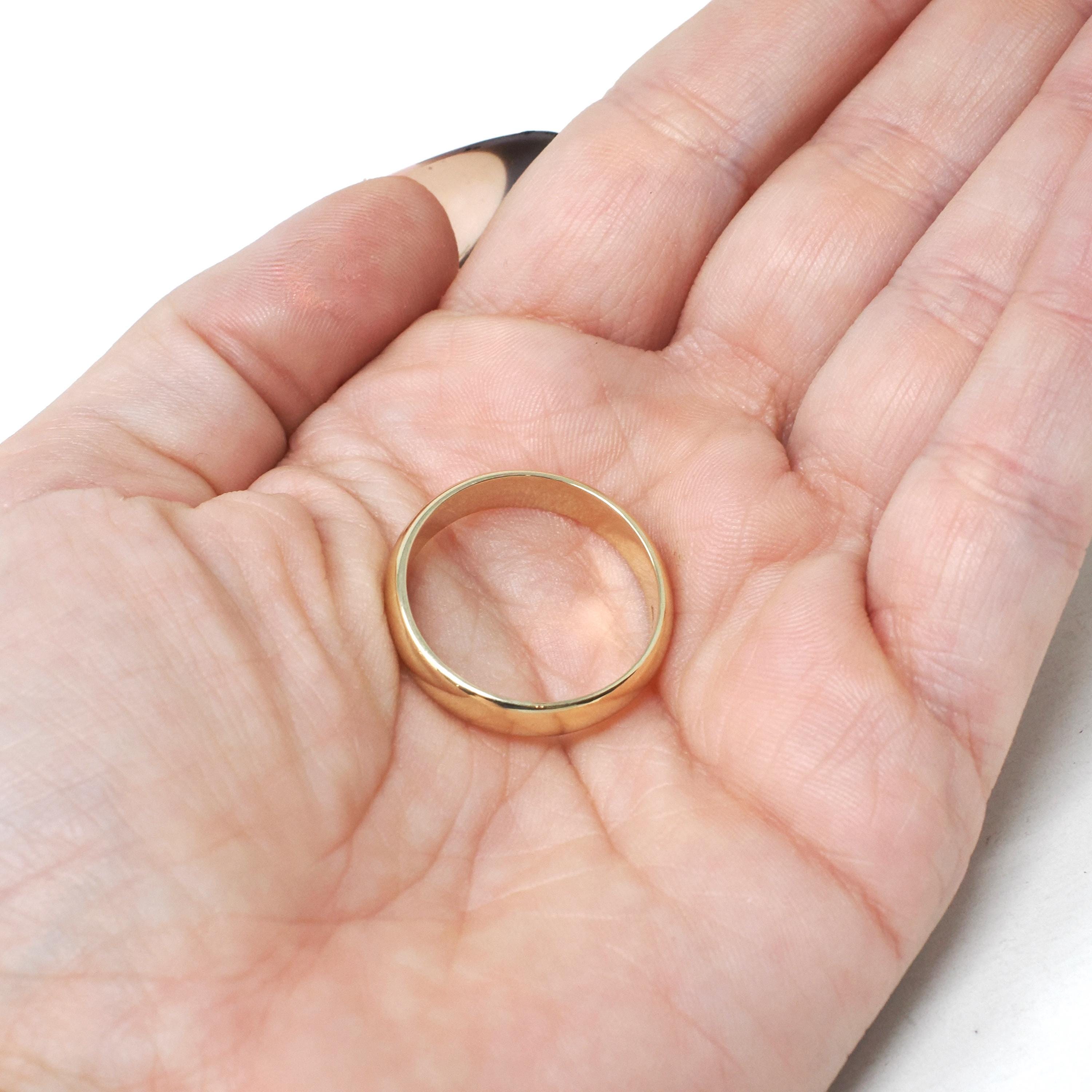 Vintage Wedding Band - Mid Century 14k Yellow Gold 4.9 MM Half Round Ring - Circa 1950s Era Size 10 1/2 Domed Stacking Fine Bridal Jewelry