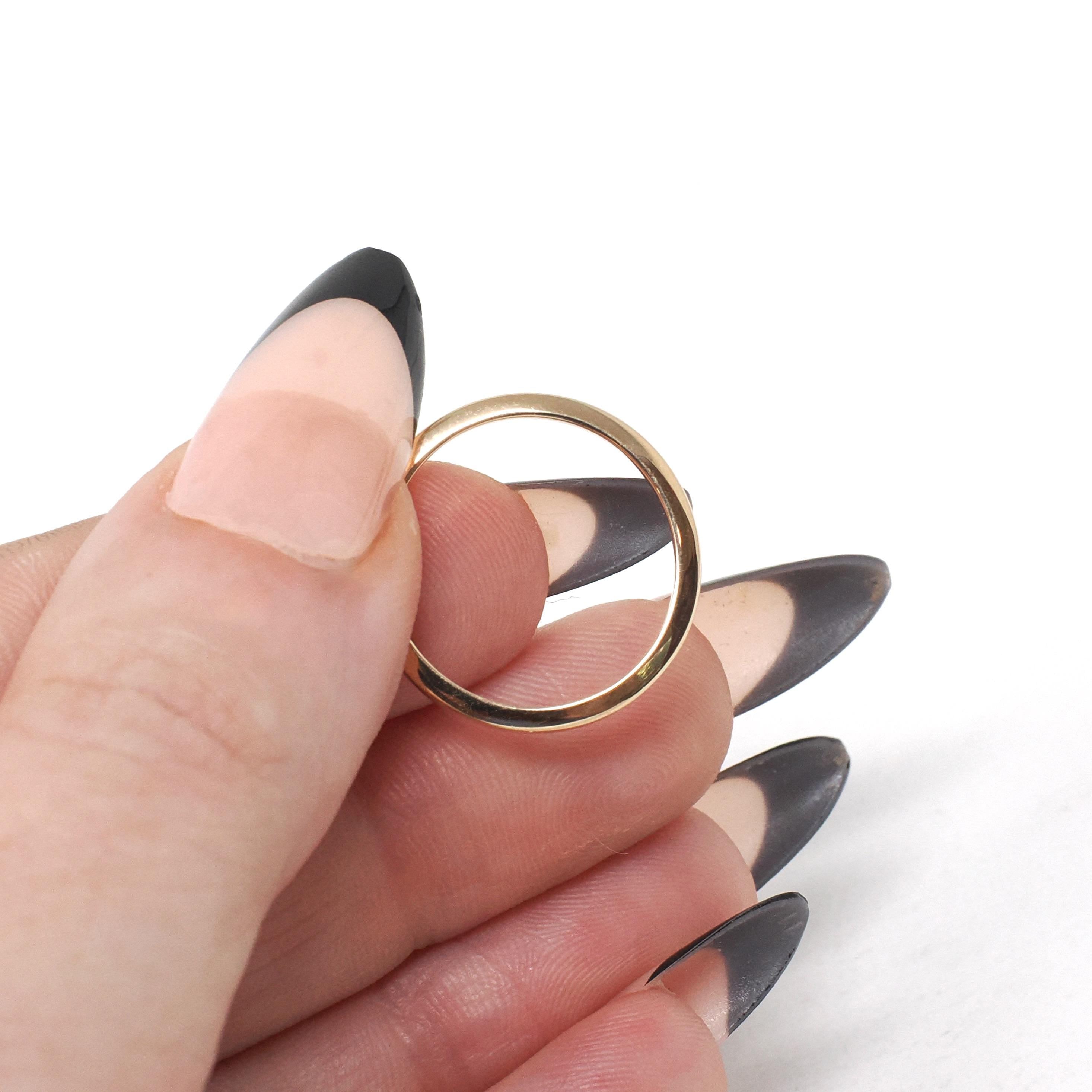 Vintage Wedding Ring - Edwardian 14k Yellow Gold 1.2 MM Dainty Flat Band - Circa 1910s Size 5 1/4 OB Ostby & Barton Fine Stacking Jewelry