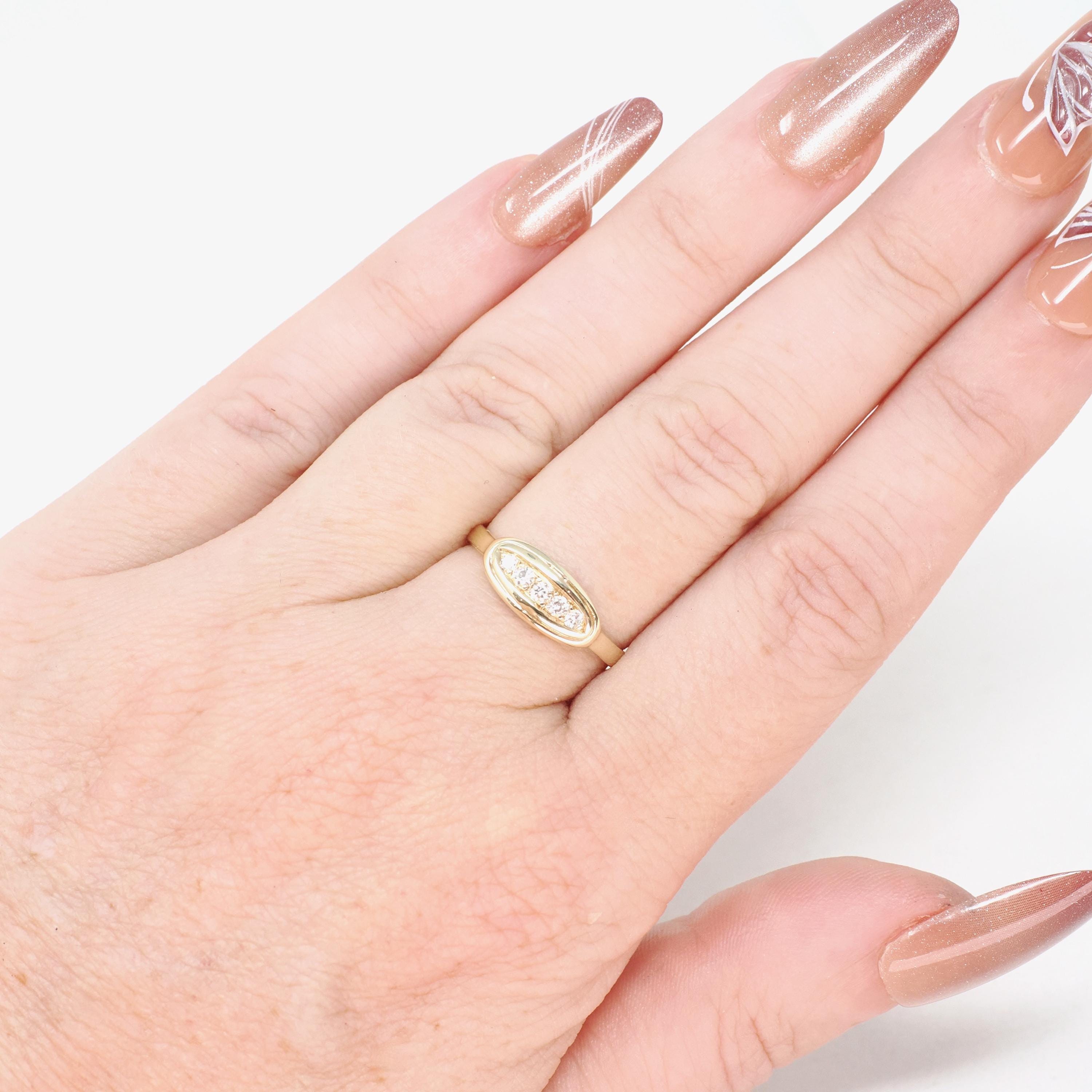 Vintage Diamond Band - Mid Century 14k Yellow Gold Natural .04 CTW Five Stone Ring - Circa 1950s Era Size 5.75 Fine Bridal Statement Jewelry