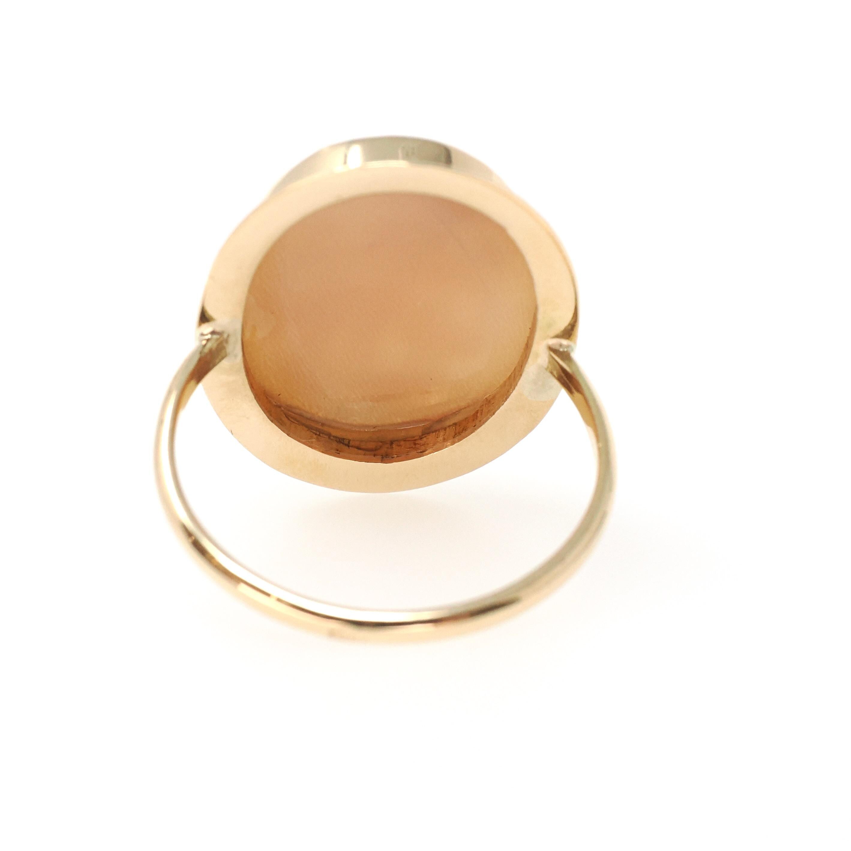 Vintage Three Graces Cameo Ring - Mid Century 18k Yellow Gold Carved Shell Greek Mythology Solitaire - Circa 1960s Size 6 3/4 Fine Jewelry