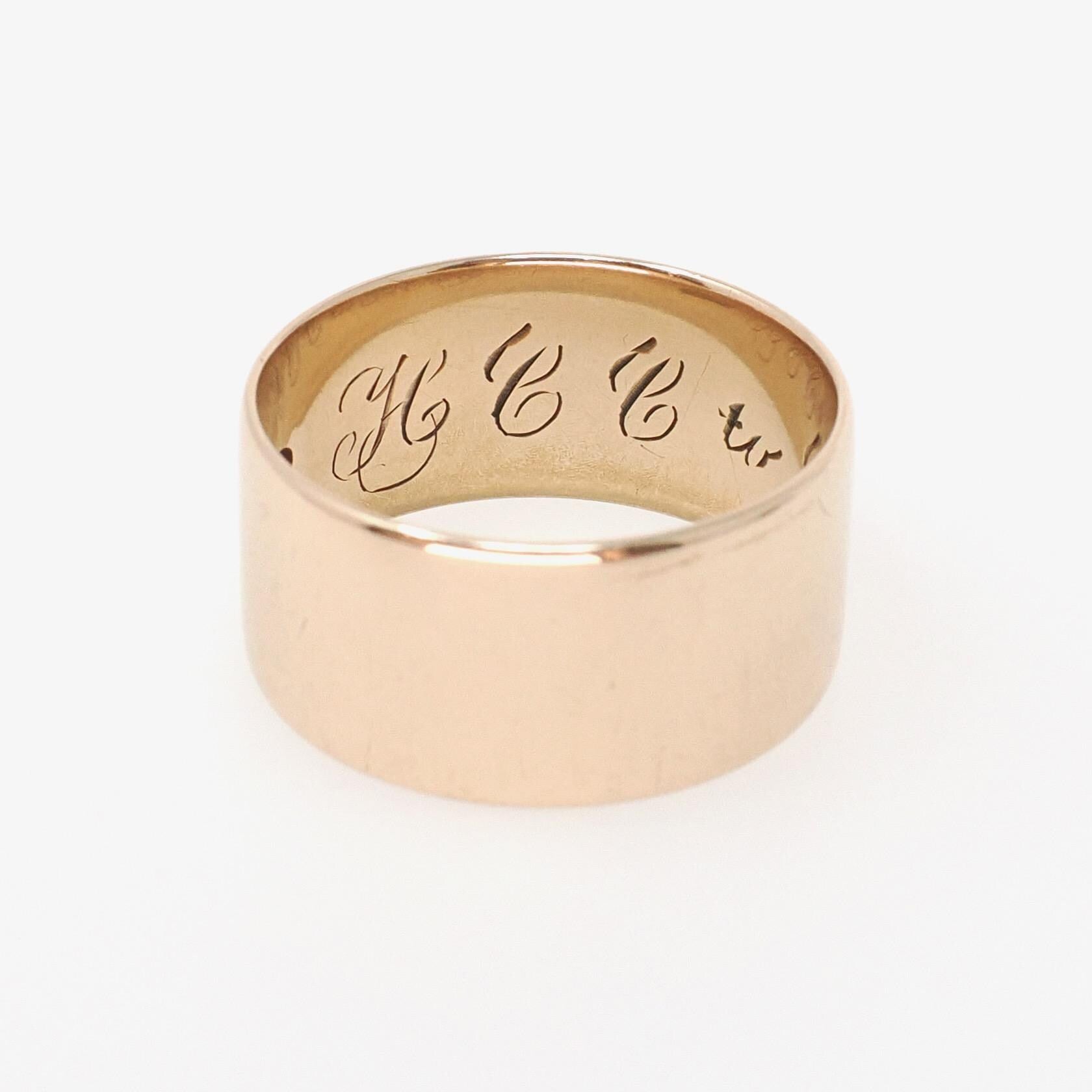 Antique Cigar Band - Edwardian 10k Rosy Yellow Gold Men's Unisex Wide 9.6 MM Wedding Thumb Ring - Vintage Early 1900s Size 7 Fine Jewelry