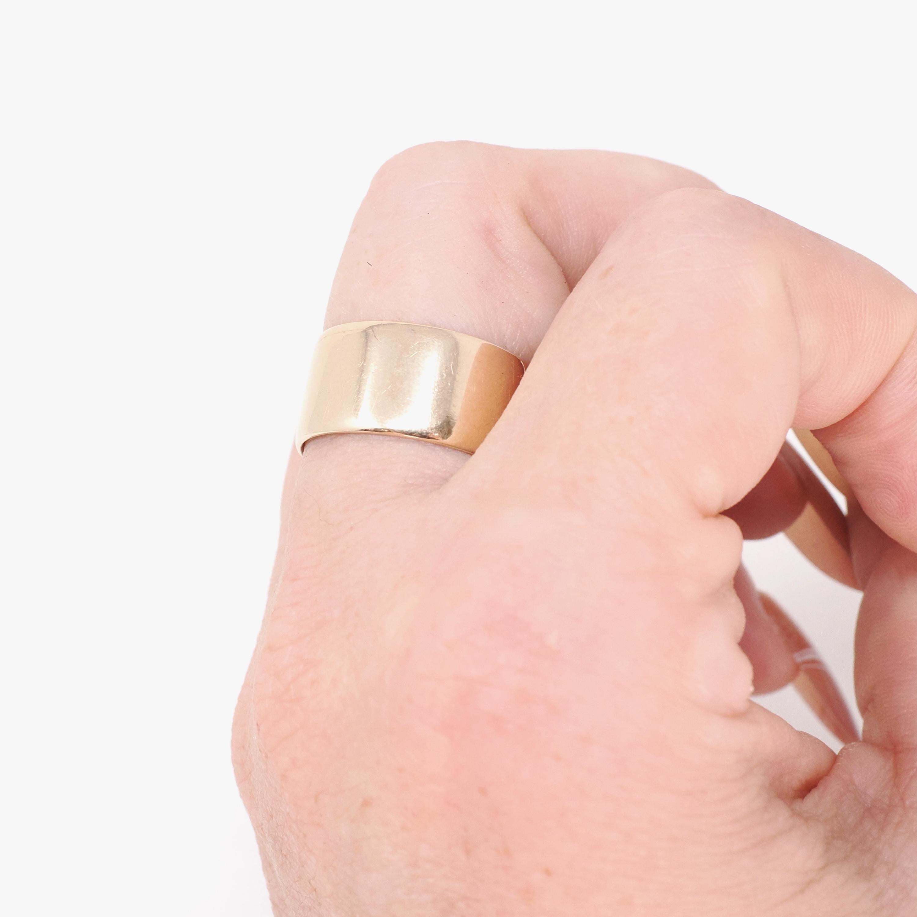 Antique Cigar Band - Edwardian 10k Rosy Yellow Gold Men's Unisex Wide 9.6 MM Wedding Thumb Ring - Vintage Early 1900s Size 7 Fine Jewelry