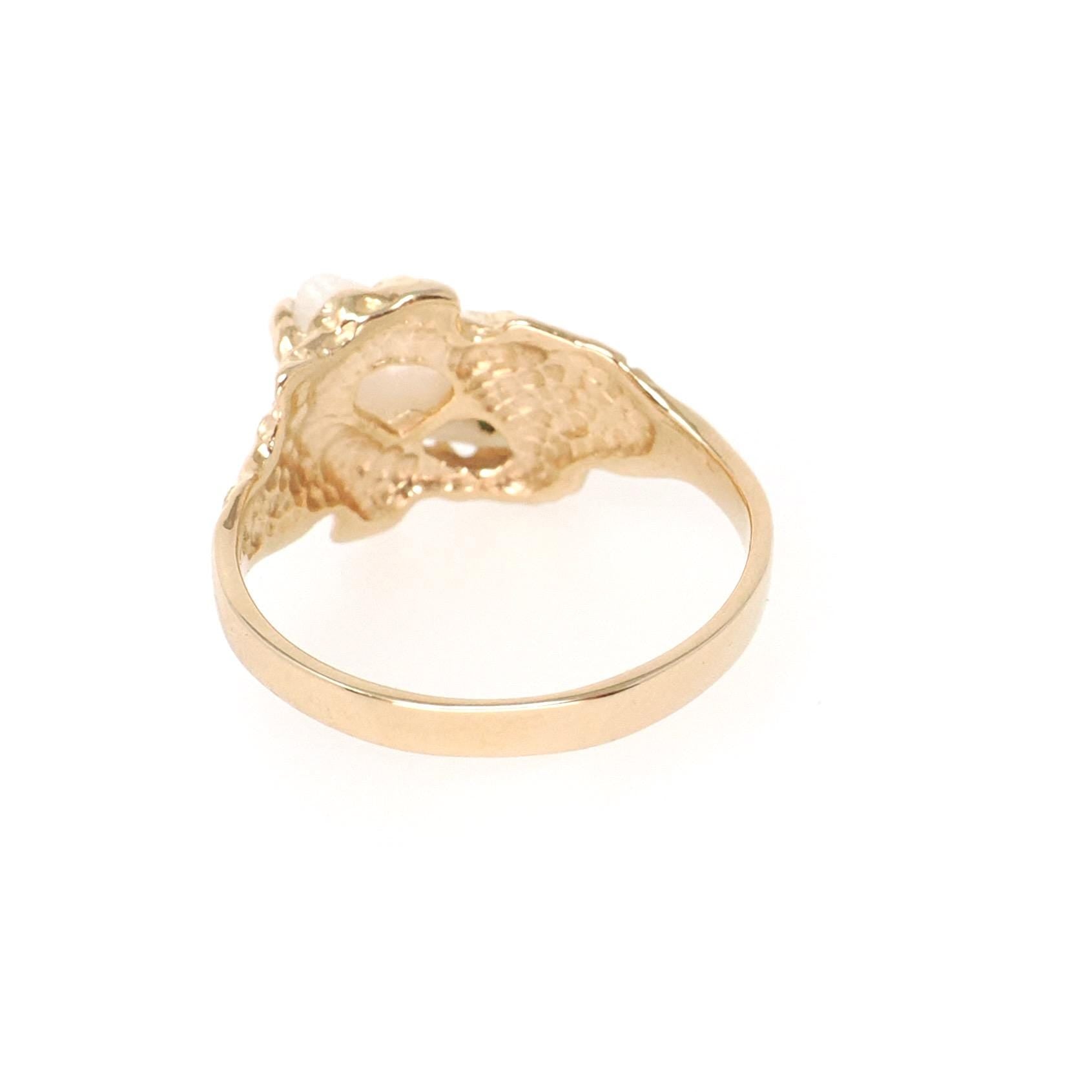 Vintage Baroque Pearl Ring - Estate 10k Yellow Gold Organic White Gemstone Brutalist Textured Statement - Circa 1980s Size 6.25 Fine Jewelry