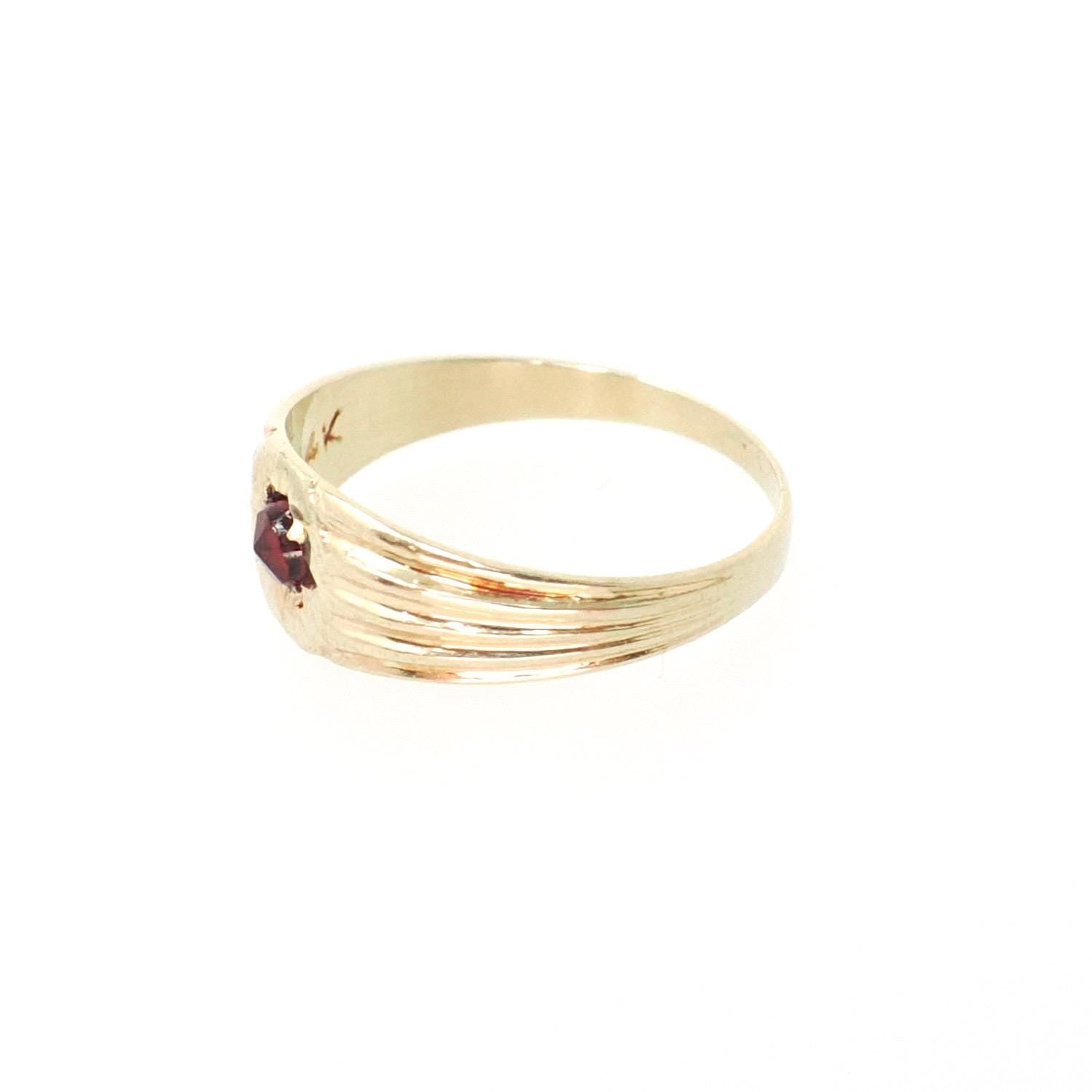 Antique Baby Ring - Edwardian 14k Yellow Gold Simulated Garnet Pinky Midi Band - Vintage Size 1 Children's Red Glass Accent Star Jewelry