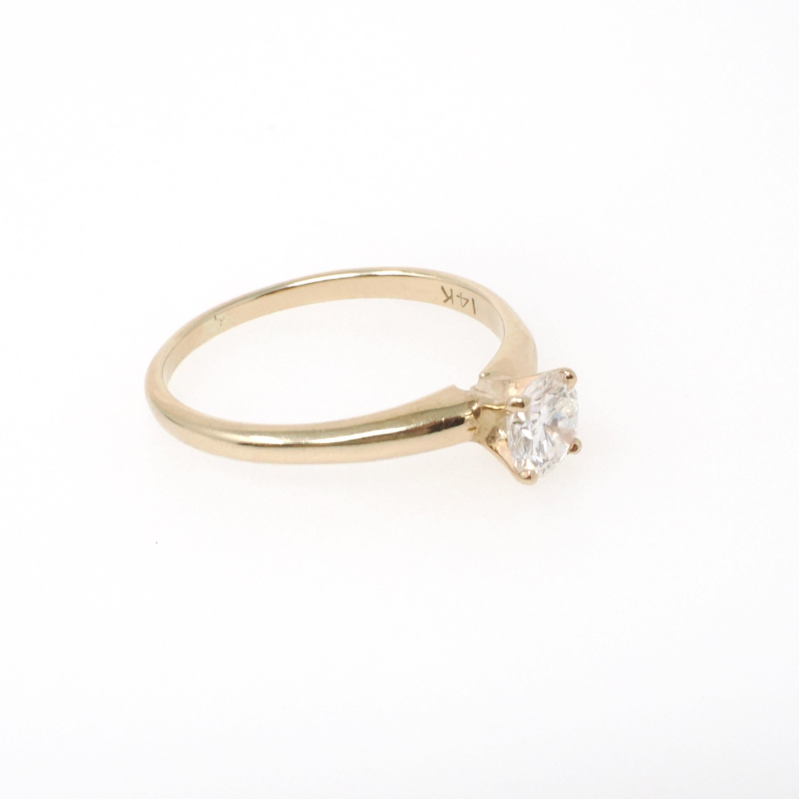 Vintage Diamond Ring - Mid Century 14k Yellow Gold Natural Gem Solitaire Engagement - Circa 1960s Era Size 5.5 Fine Bridal Jewelry