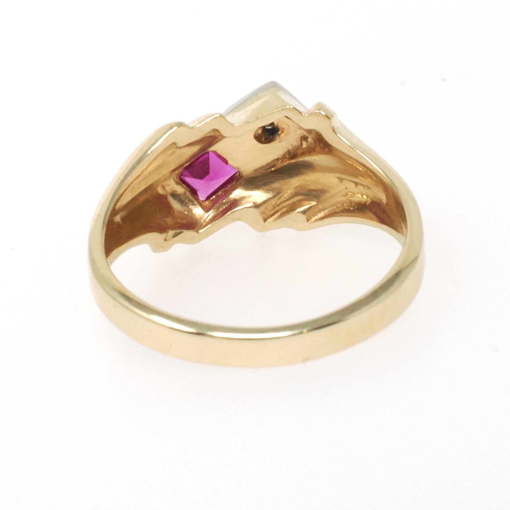 Created Ruby & Diamond Ring - Retro 14k Yellow White Gold Toi Et Moi Gems - Vintage Circa 1940s Size 4.75 July April Birthstone Fine Jewelry