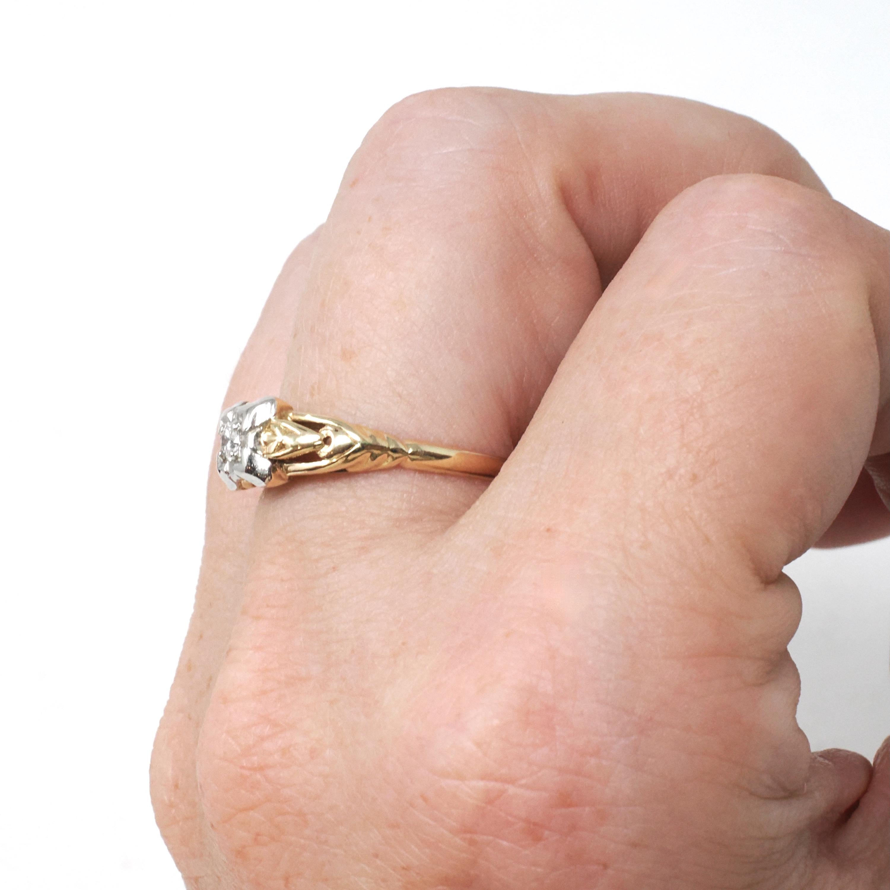 Vintage Diamond Ring - Mid Century 14k Yellow Gold & Platinum .06 CT Natural Two Tone Solitaire - Circa 1950s Era Size 6 3/4 Fine Jewelry