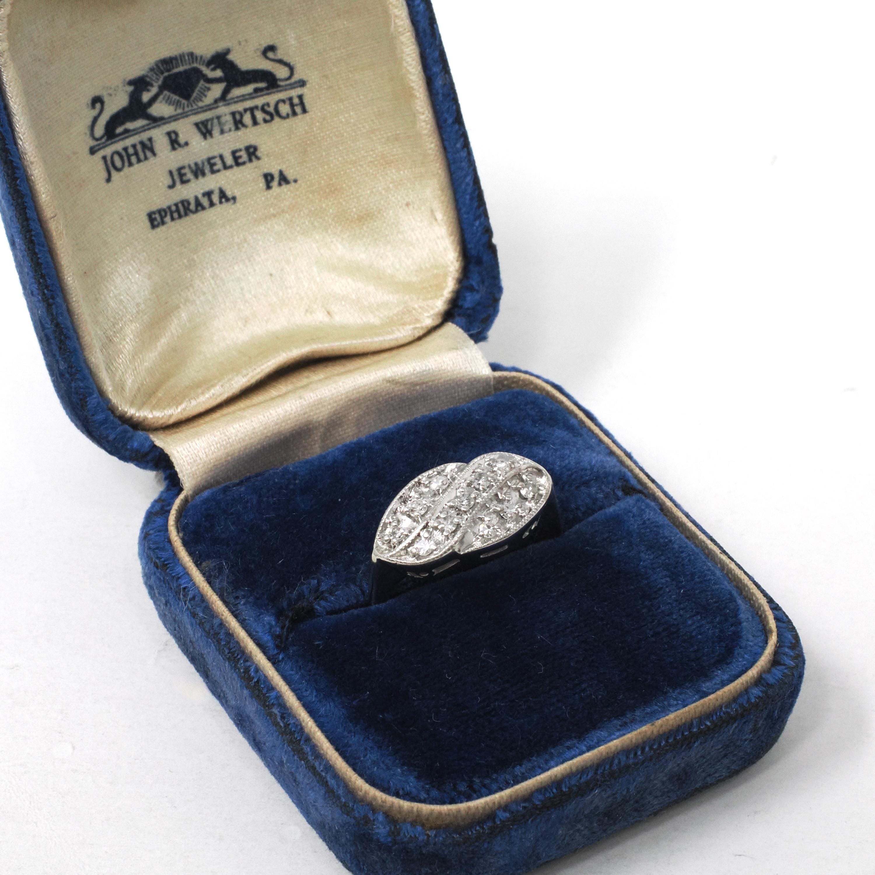 Vintage Princess Ring - Mid Century 14k White Gold Natural .18 CTW Diamonds - Circa 1950s Era Size 7 1/4 Curved Bypass Fine Fashion Jewelry