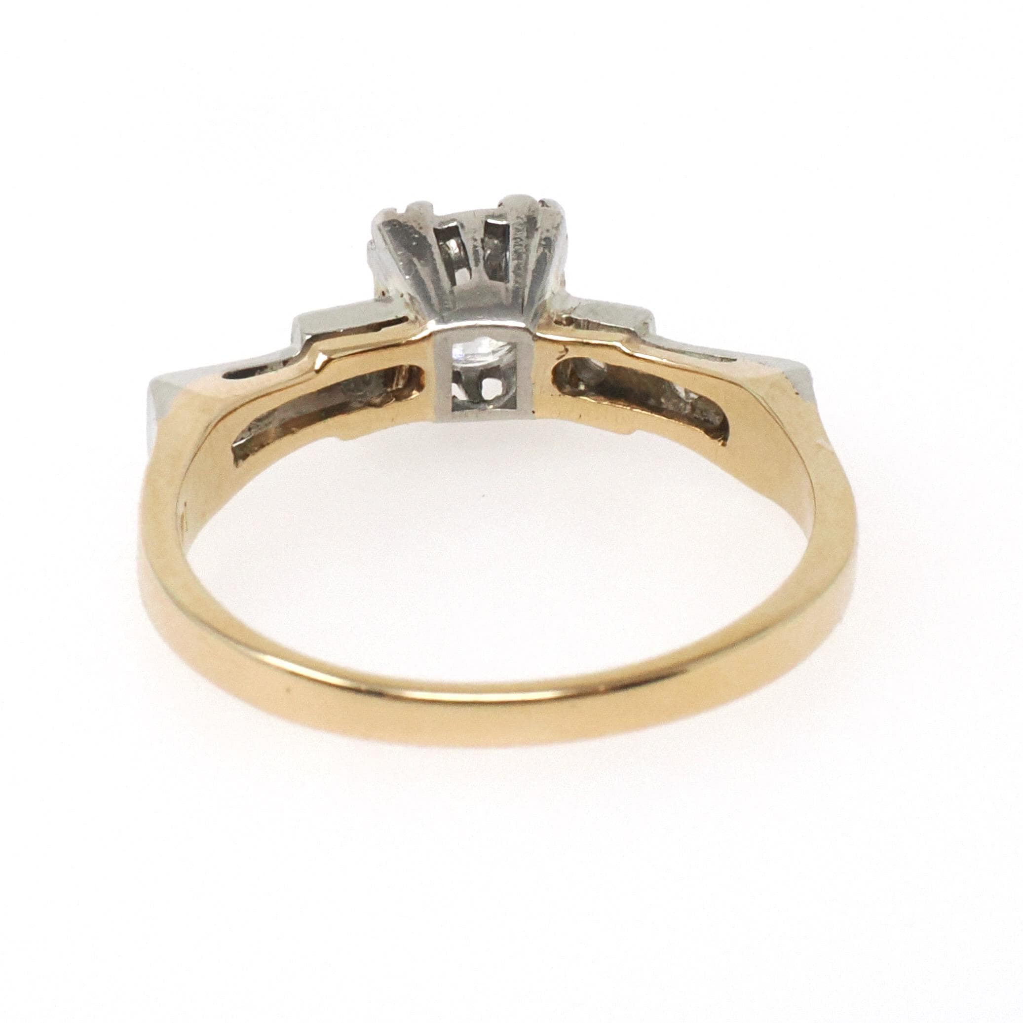 Vintage Diamond Ring - Mid Century 14k Yellow Gold & Platinum .46 CTW Natural Two Tone Engagement - Circa 1950s Era Size 6 1/4 Fine Jewelry