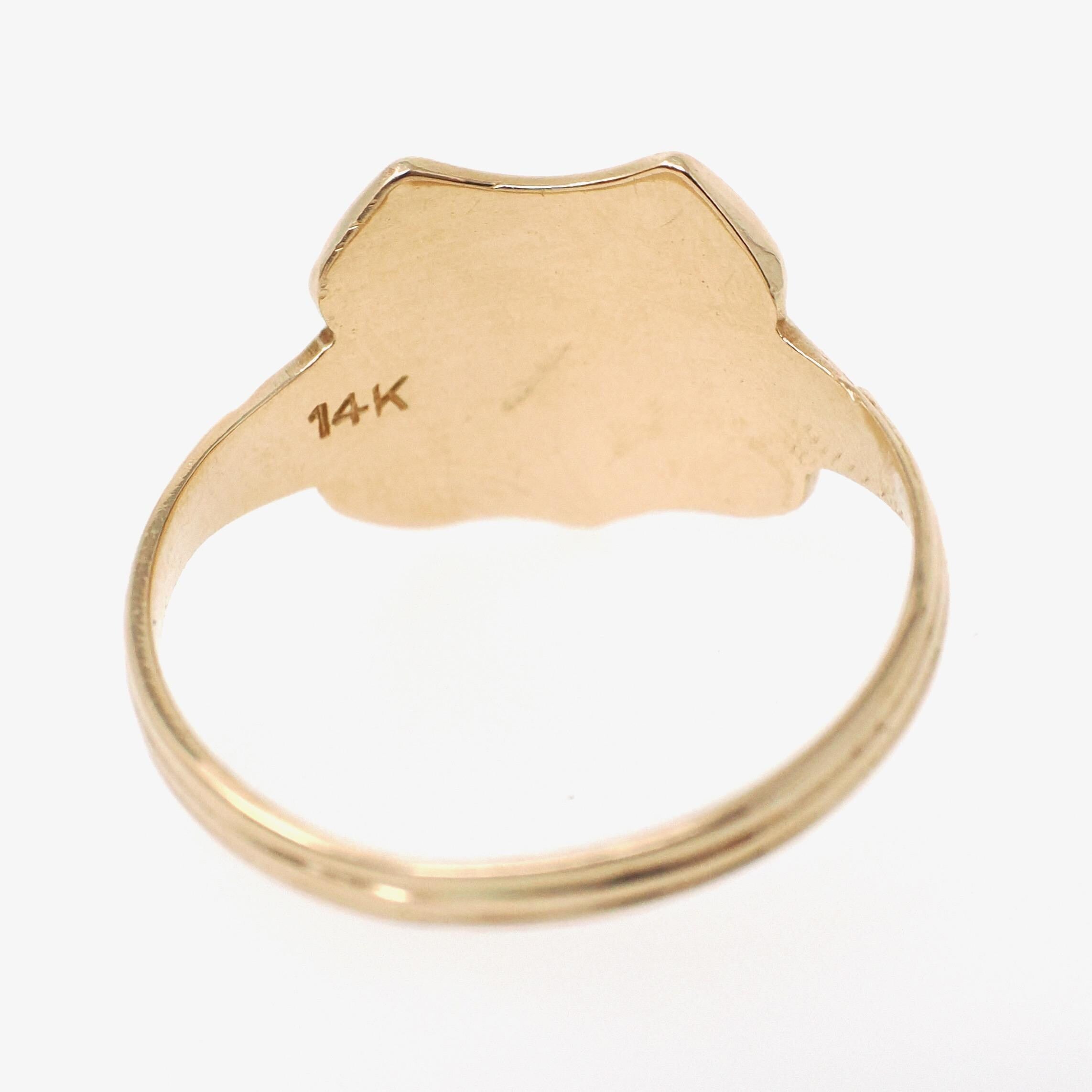 Dated 1921 Ring - Art Deco 14k Yellow Gold Class Year Statement Band - Antique Size 7 3/4 Number Shield Detail Fine Commemorative Jewelry
