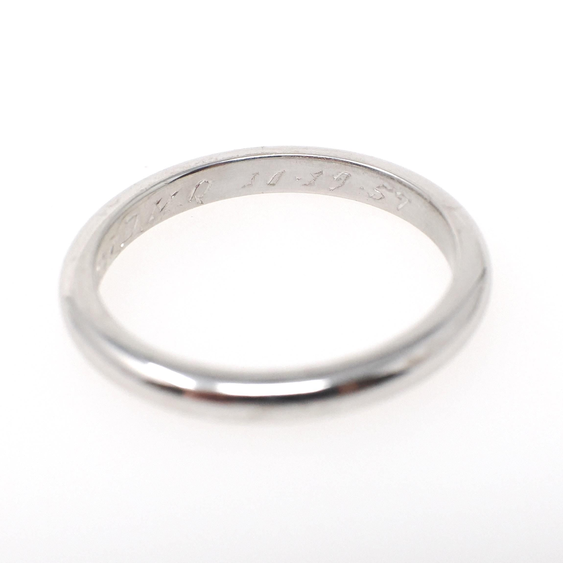 Vintage Wedding Band - Mid Century 14k White Gold 2.4 MM Domed Ring - Engraved 1957 Size 6 Unadorned Stacking Byard F Brogan Fine Jewelry