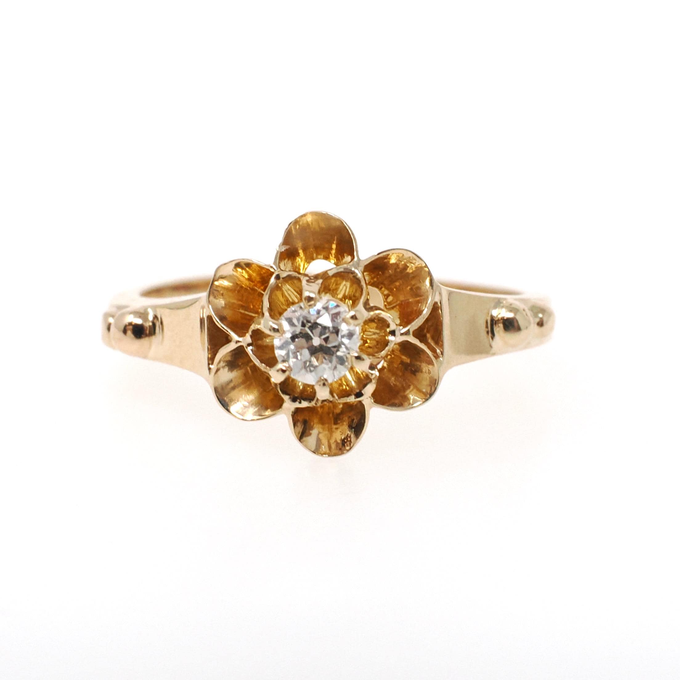 Antique Diamond Ring - Edwardian 14k Yellow Gold Natural .10CT Old European Cut Solitaire - Circa 1900s Size 2 3/4 Buttercup Fine Jewelry