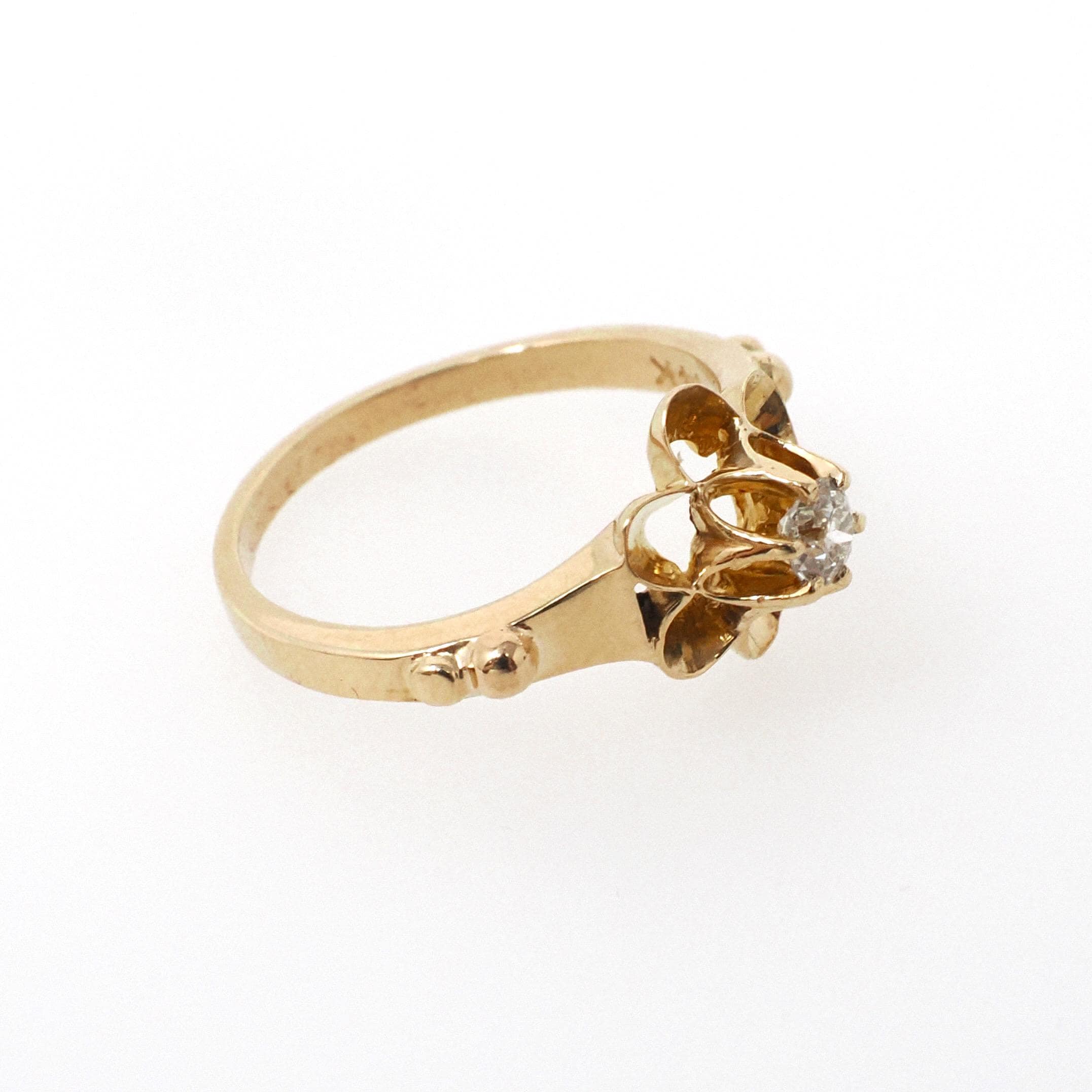 Antique Diamond Ring - Edwardian 14k Yellow Gold Natural .10CT Old European Cut Solitaire - Circa 1900s Size 2 3/4 Buttercup Fine Jewelry