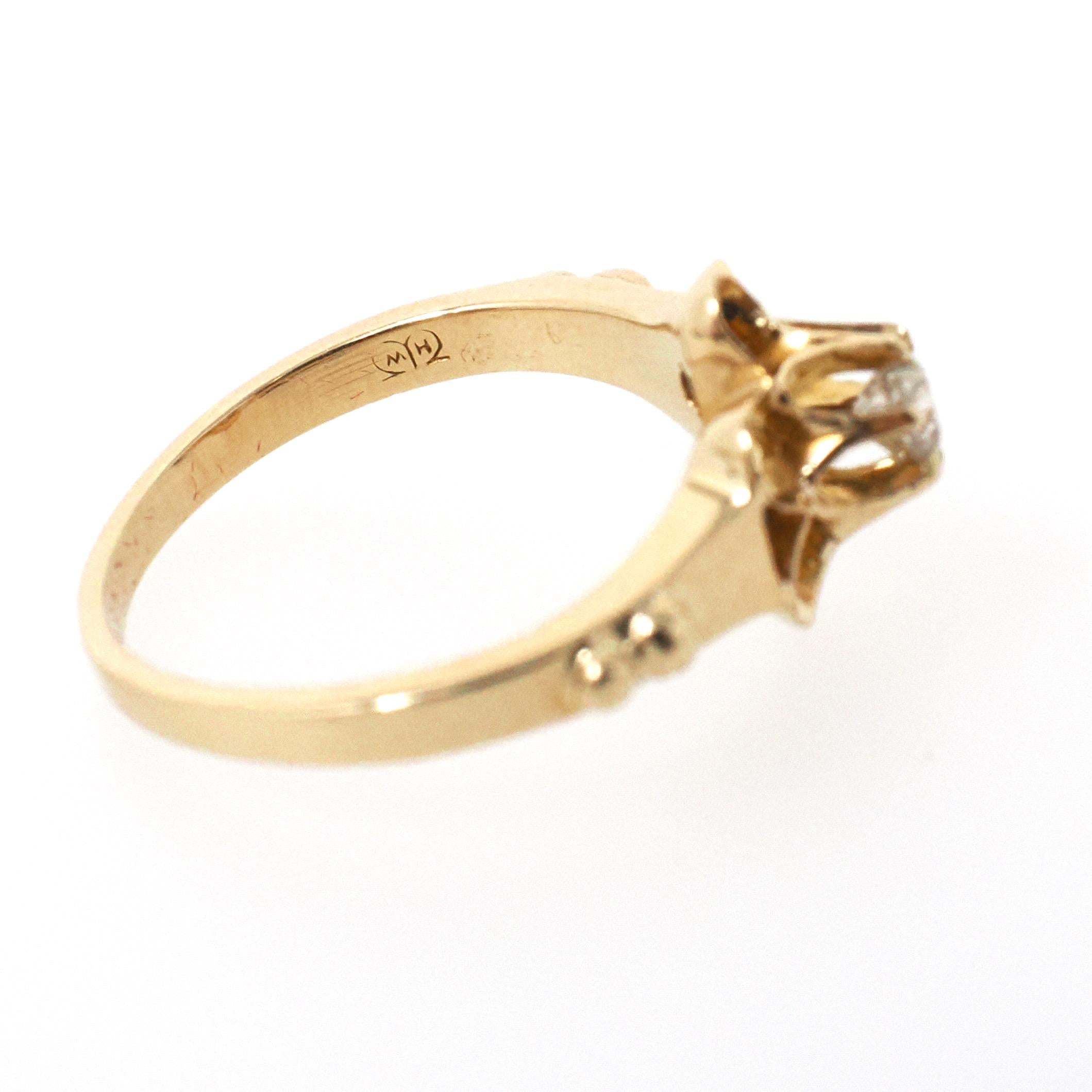 Antique Diamond Ring - Edwardian 14k Yellow Gold Natural .10CT Old European Cut Solitaire - Circa 1900s Size 2 3/4 Buttercup Fine Jewelry
