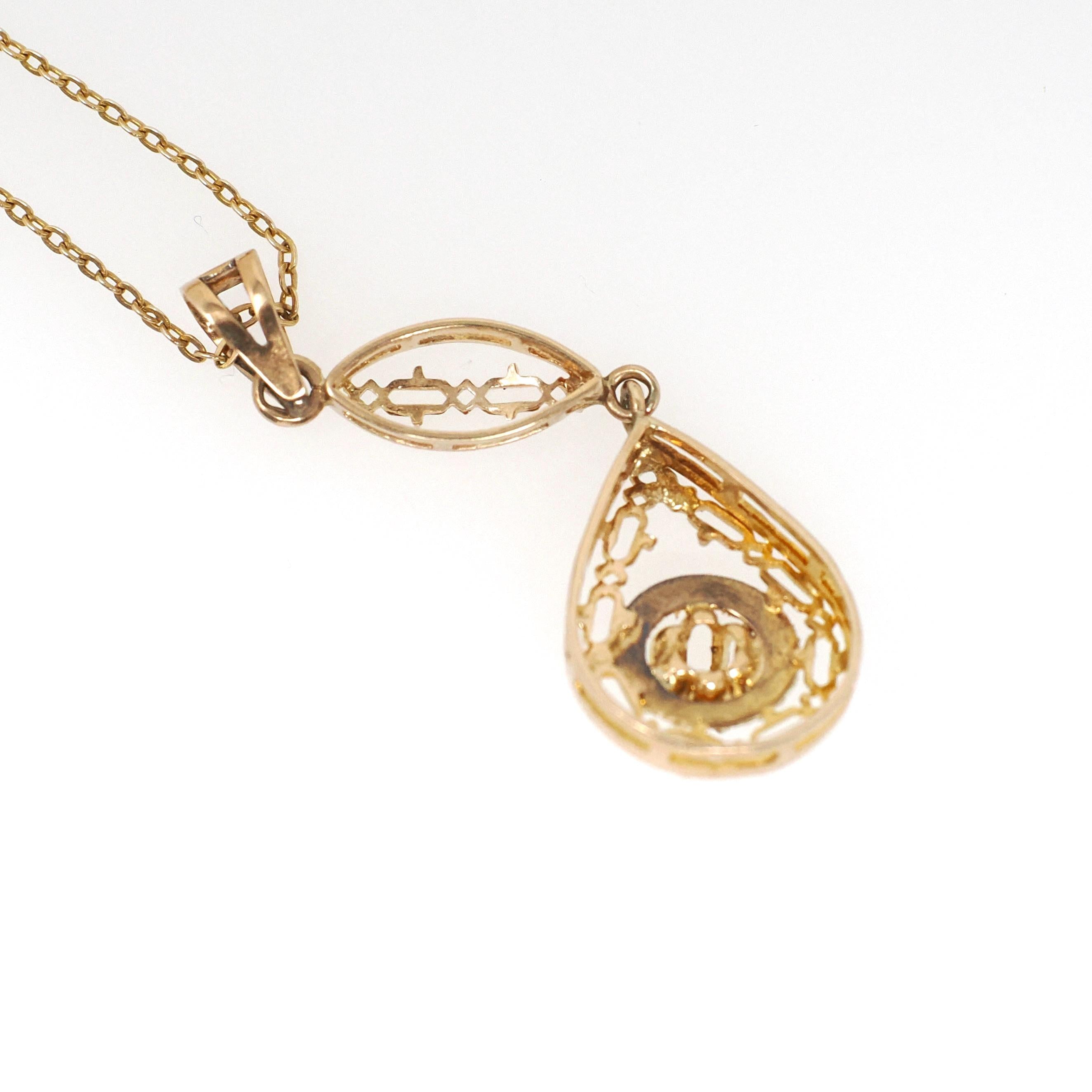Antique Diamond Pendant - Edwardian 10k Yellow Gold .06 CT Lavalier Necklace - Circa 1910s Buttercup Flower Fine April Birthstone Jewelry