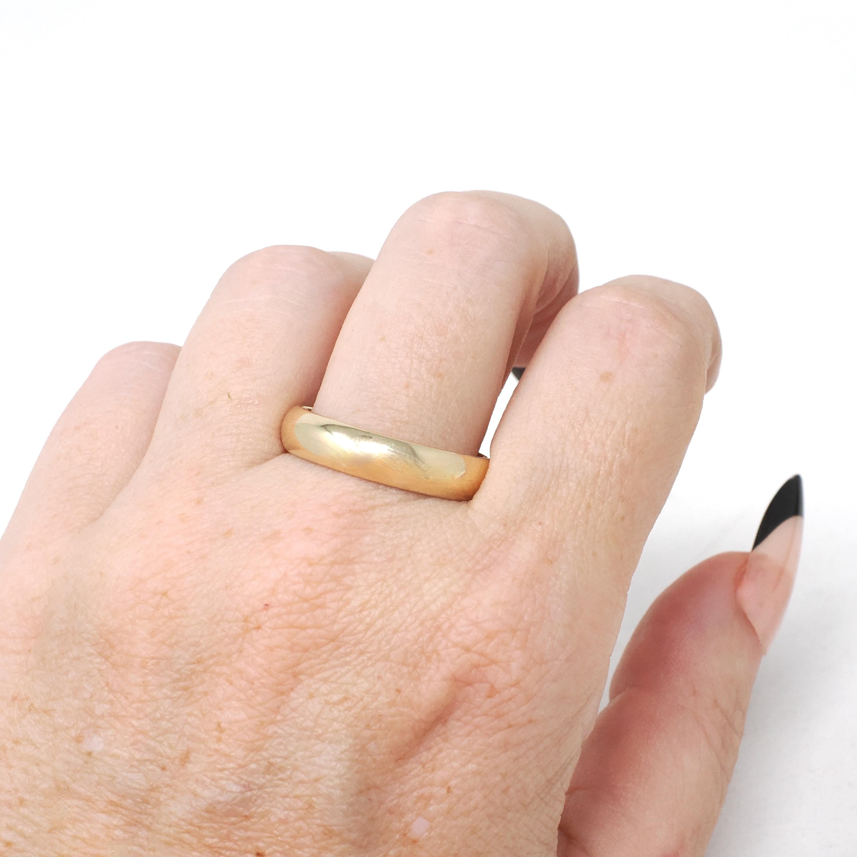 Vintage Wedding Band - Mid Century 14k Yellow Gold 4.9 MM Half Round Ring - Circa 1950s Era Size 10 1/2 Domed Stacking Fine Bridal Jewelry
