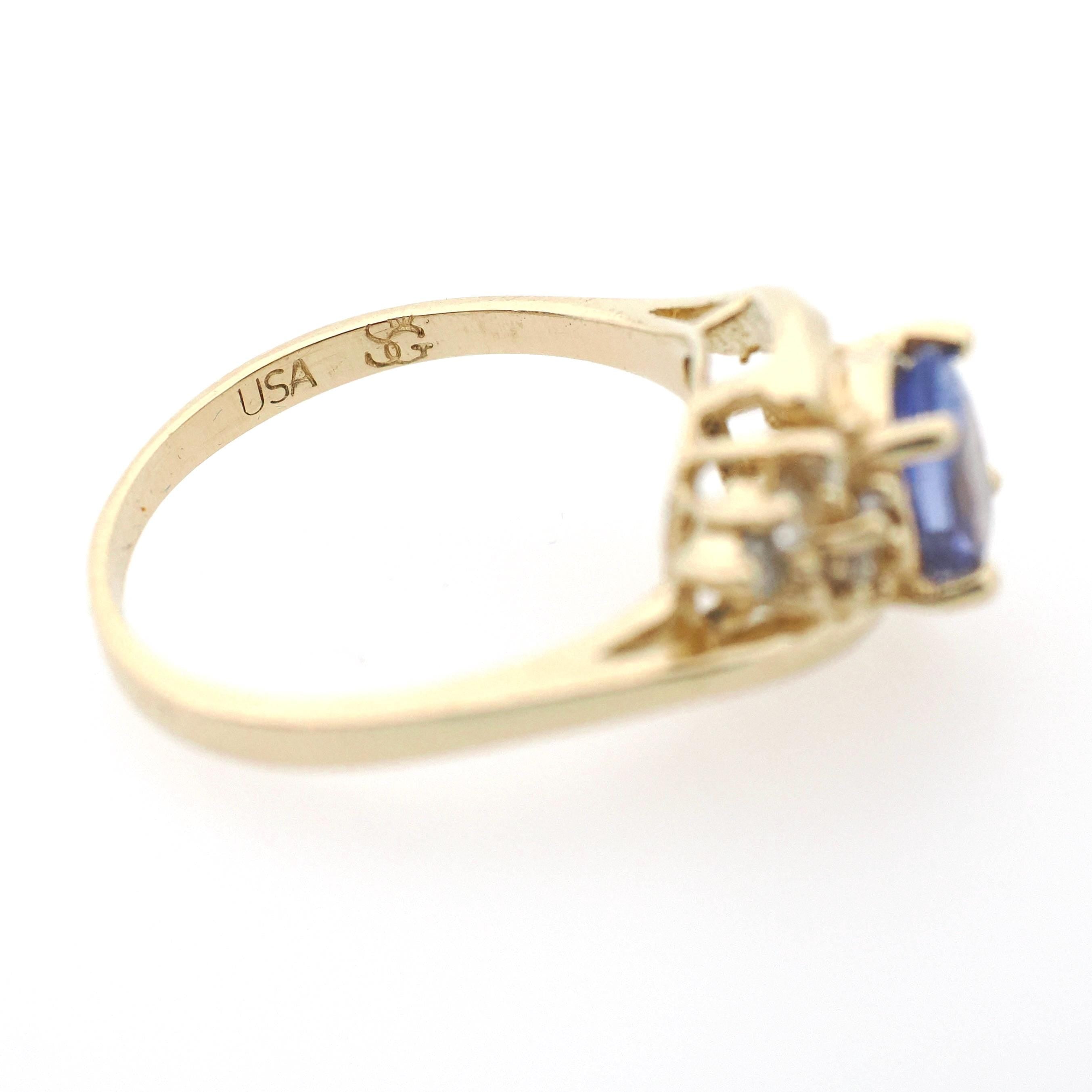 Tanzanite & Diamond Ring - Estate 14k Yellow Gold 2.71 CT Violet Gemstone Bypass - Contemporary Sz 6.25 Alternative Engagement Fine Jewelry