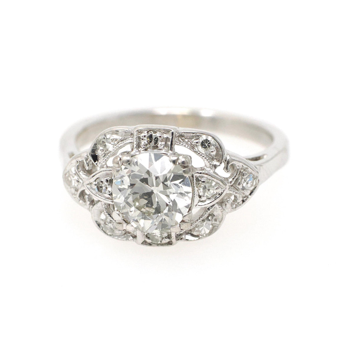 Vintage Engagement Ring - Mid Century Era 14k White Gold 1.36 CTW Natural Diamonds - Circa 1950s Era Size 7 1/2 Fine Cluster Bridal Jewelry
