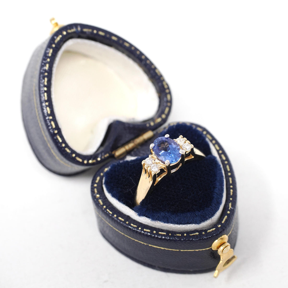 Tanzanite & Diamond Ring - Contemporary 14k Yellow Gold Oval Faceted .83 CT Gemstone - Estate 1990s Size 6 1/4 Accented Fine Modern Jewelry