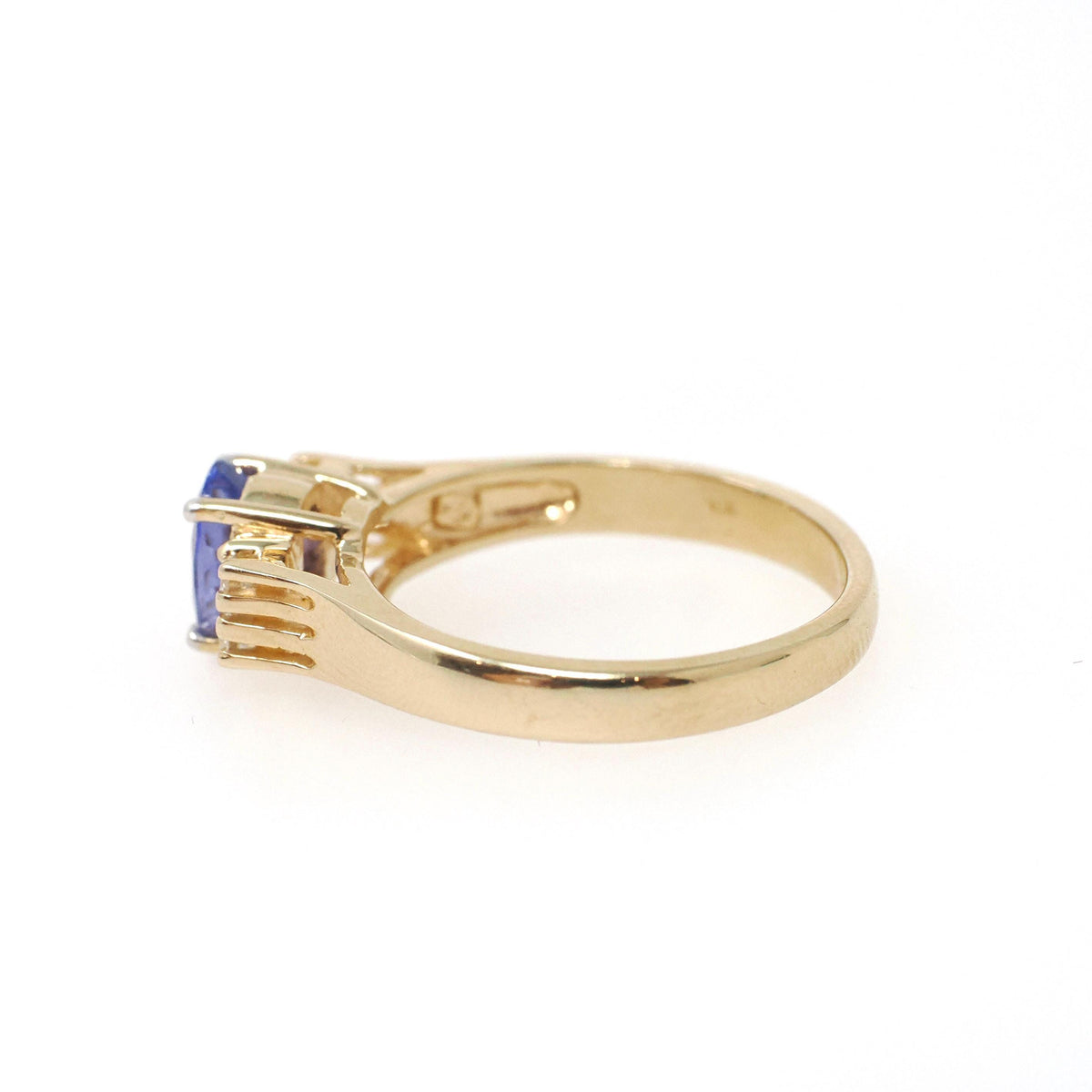 Tanzanite & Diamond Ring - Contemporary 14k Yellow Gold Oval Faceted .83 CT Gemstone - Estate 1990s Size 6 1/4 Accented Fine Modern Jewelry