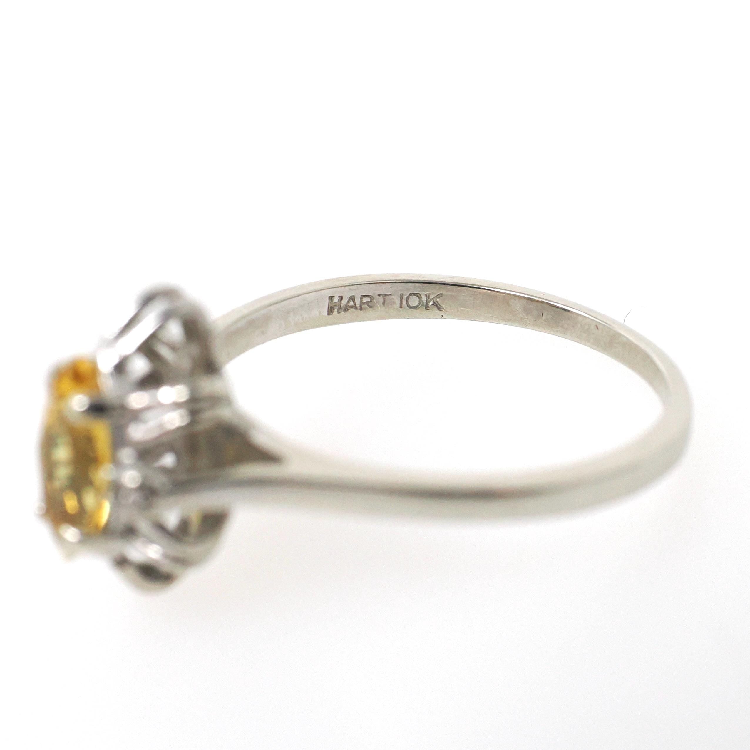 Created Yellow Sapphire Ring - Contemporary 10k White Gold Marquise Gemstone Created Spinels - Estate Circa 1990s Era Size 7 Fine Jewelry