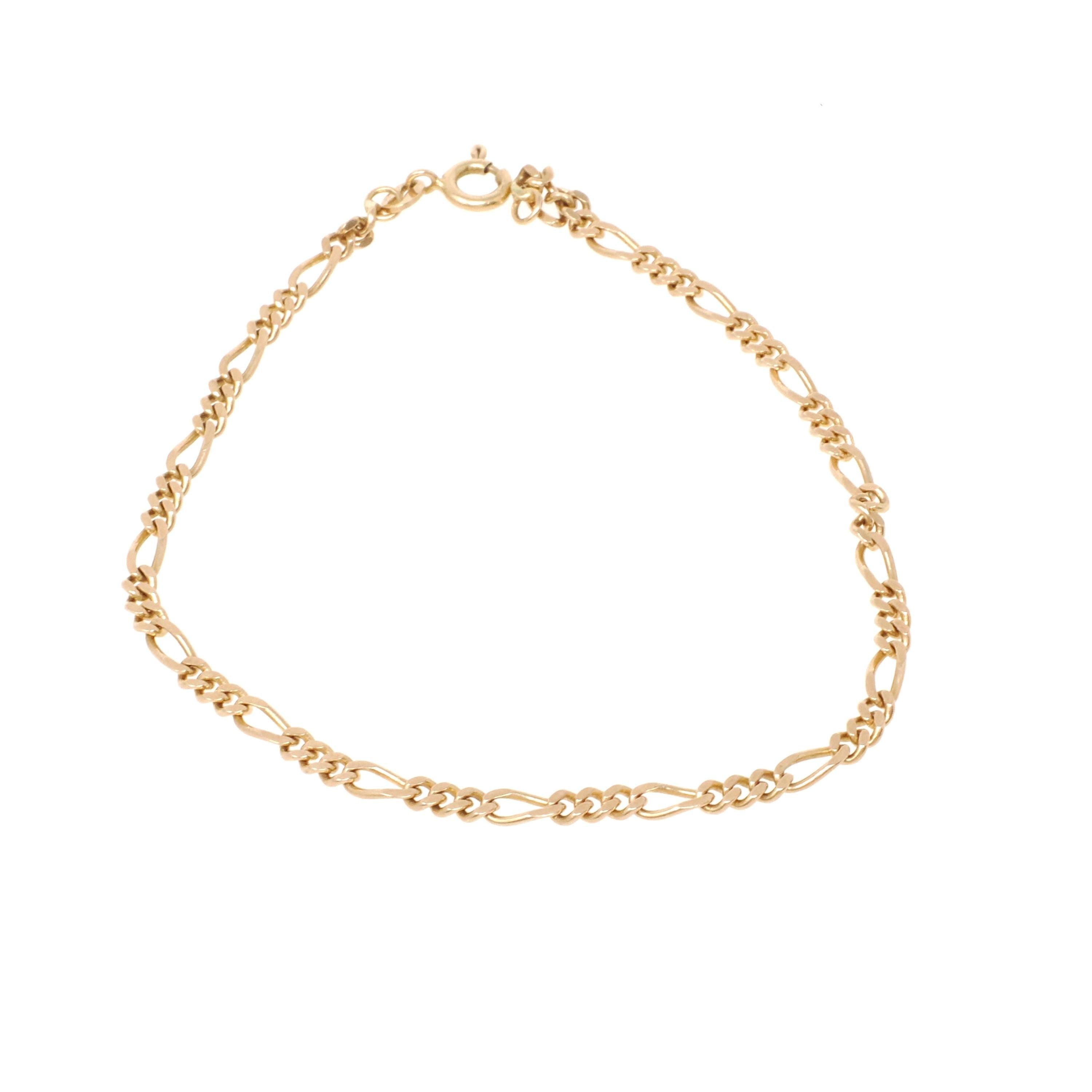 Figaro Chain Bracelet - Modern 14k Yellow Gold 3.0 MM Alternative Link Chain - Estate 1980s Era Bold Italian Spring Ring Clasp Fine Jewelry