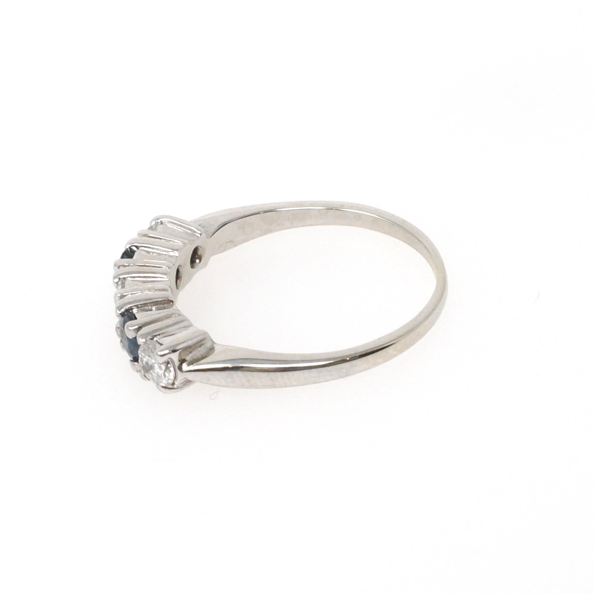 Sapphire & Diamond Band - Contemporary 14k White Gold Natural Five Gemstone Ring - Estate Circa 2000s Era Size 6 Fine Stacking Jewelry