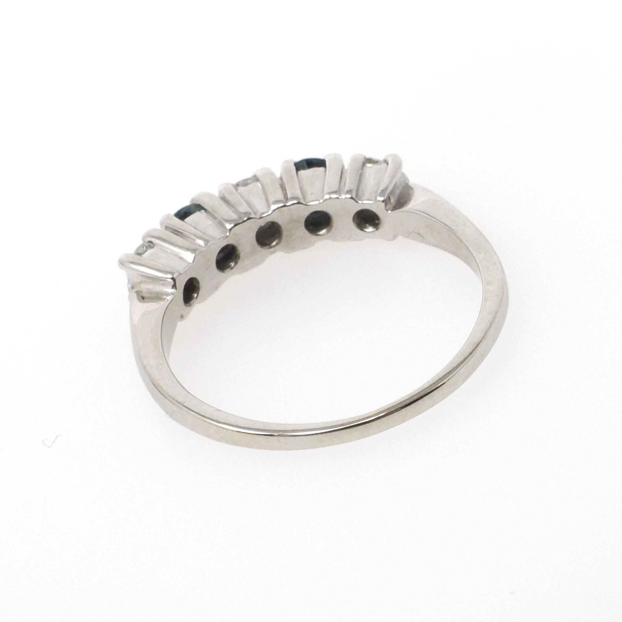 Sapphire & Diamond Band - Contemporary 14k White Gold Natural Five Gemstone Ring - Estate Circa 2000s Era Size 6 Fine Stacking Jewelry